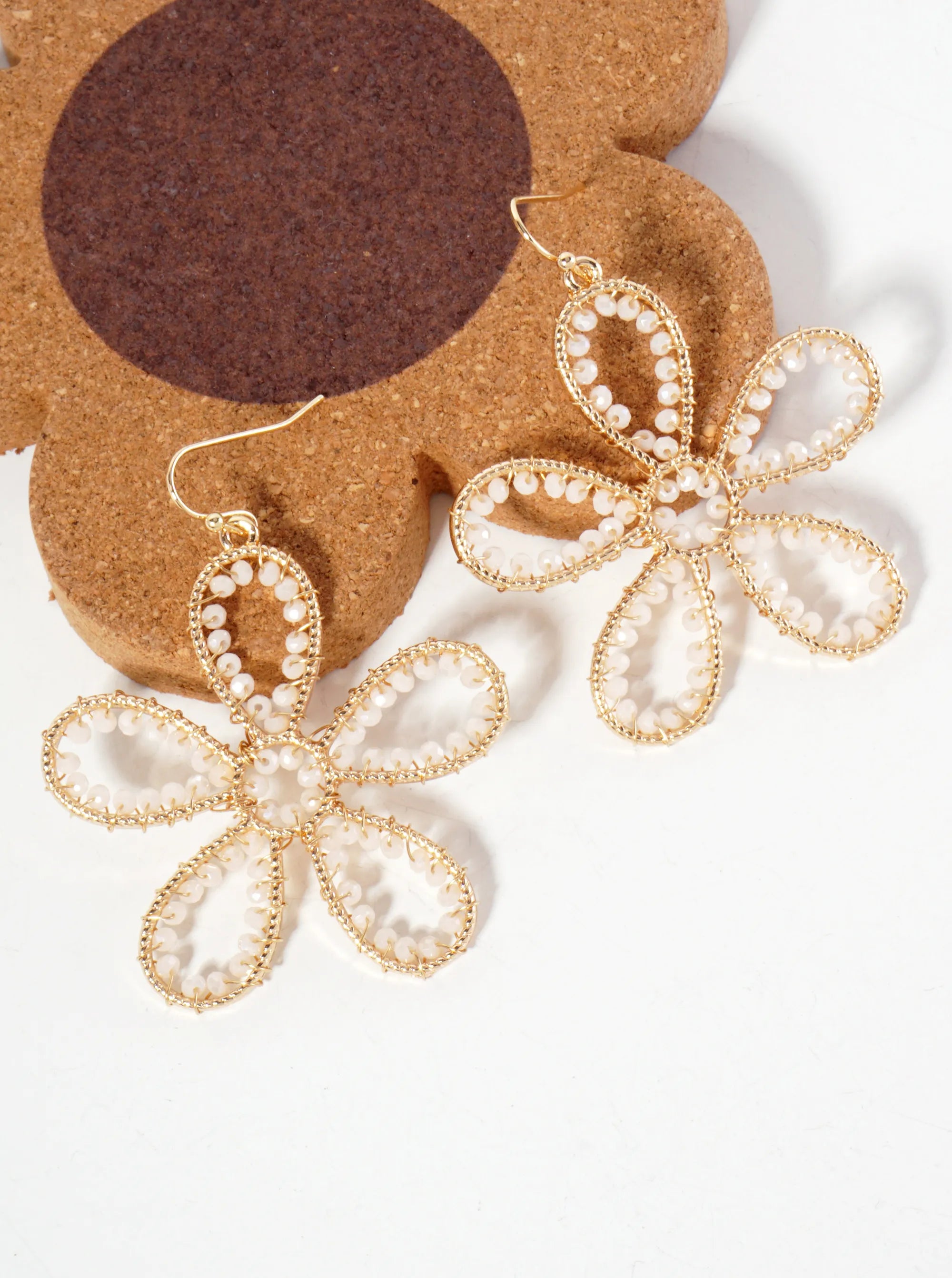 Botanical-Theme Faceted-Glass-Beads Wire-Wrapped Flower-Shaped Dangle Earrings