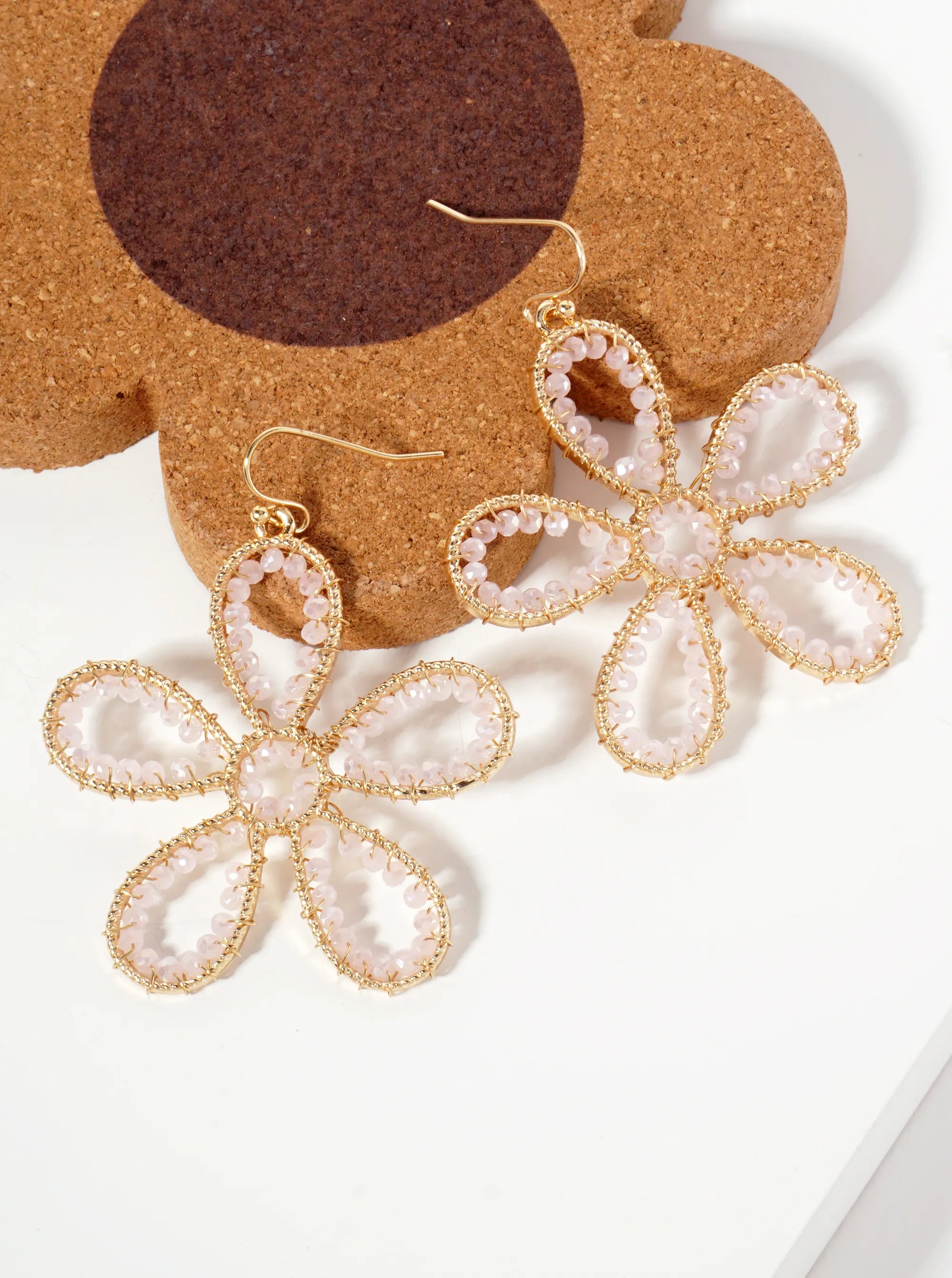 Botanical-Theme Faceted-Glass-Beads Wire-Wrapped Flower-Shaped Dangle Earrings