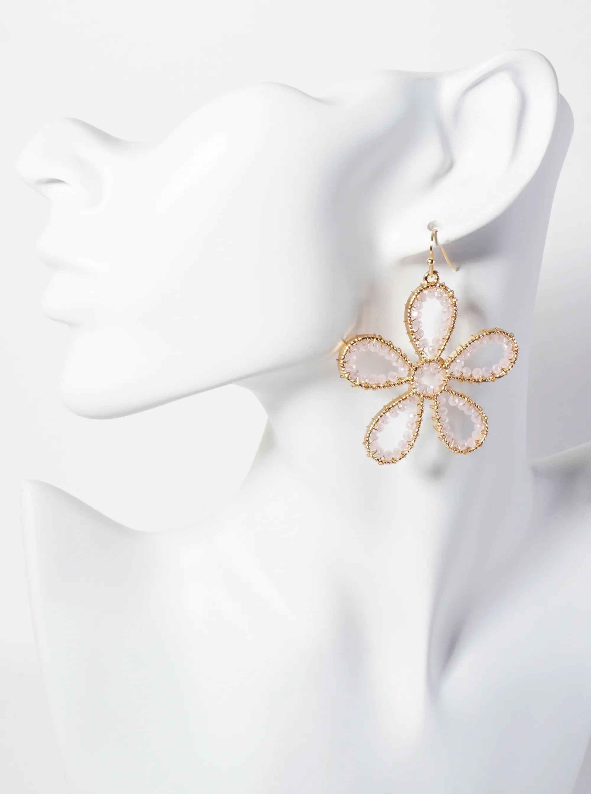 Botanical-Theme Faceted-Glass-Beads Wire-Wrapped Flower-Shaped Dangle Earrings