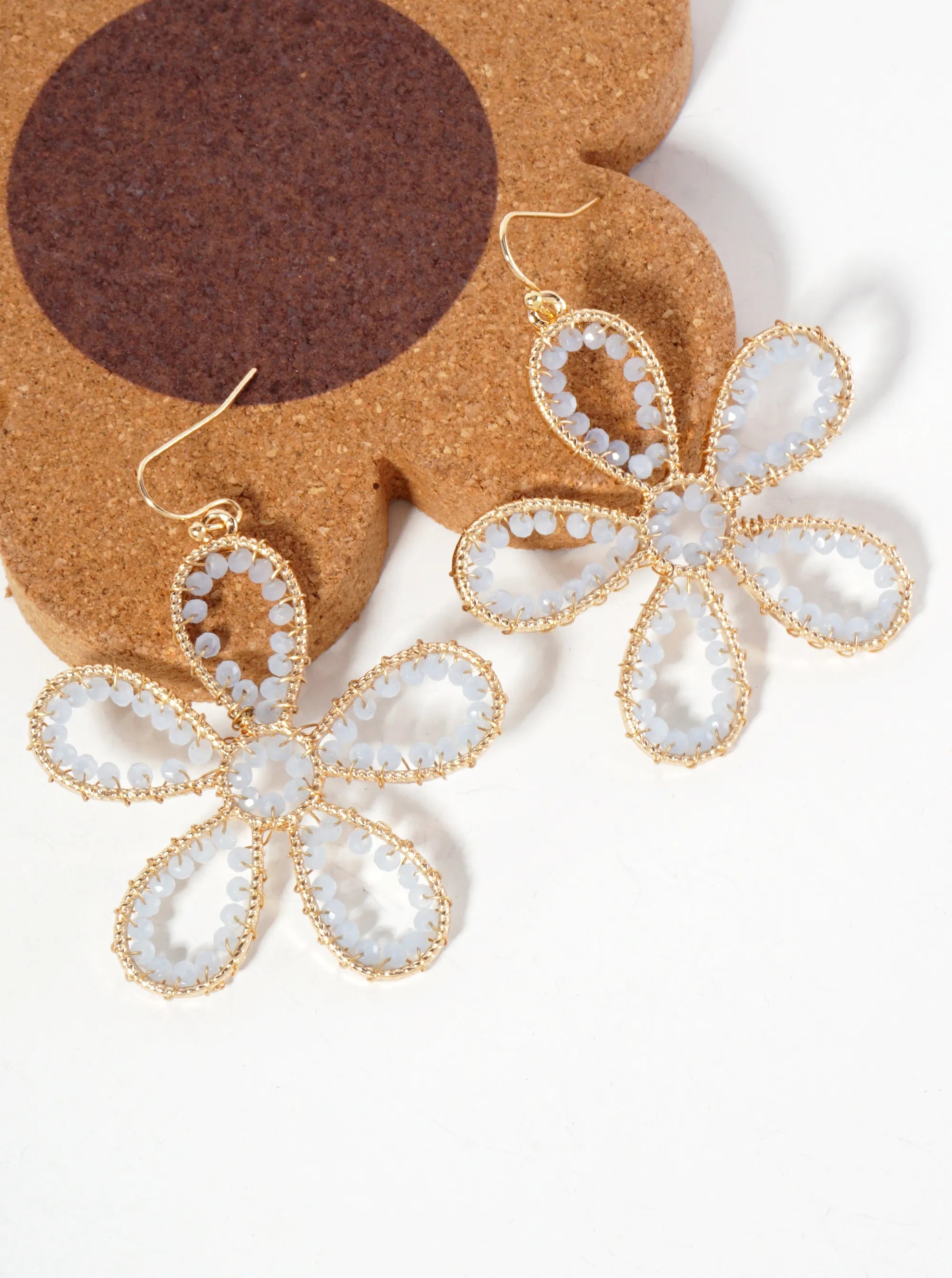 Botanical-Theme Faceted-Glass-Beads Wire-Wrapped Flower-Shaped Dangle Earrings