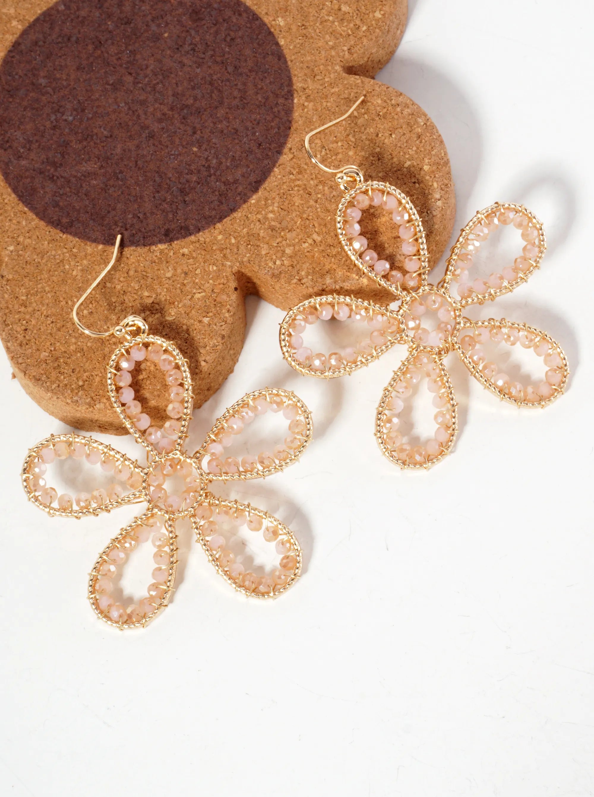 Botanical-Theme Faceted-Glass-Beads Wire-Wrapped Flower-Shaped Dangle Earrings