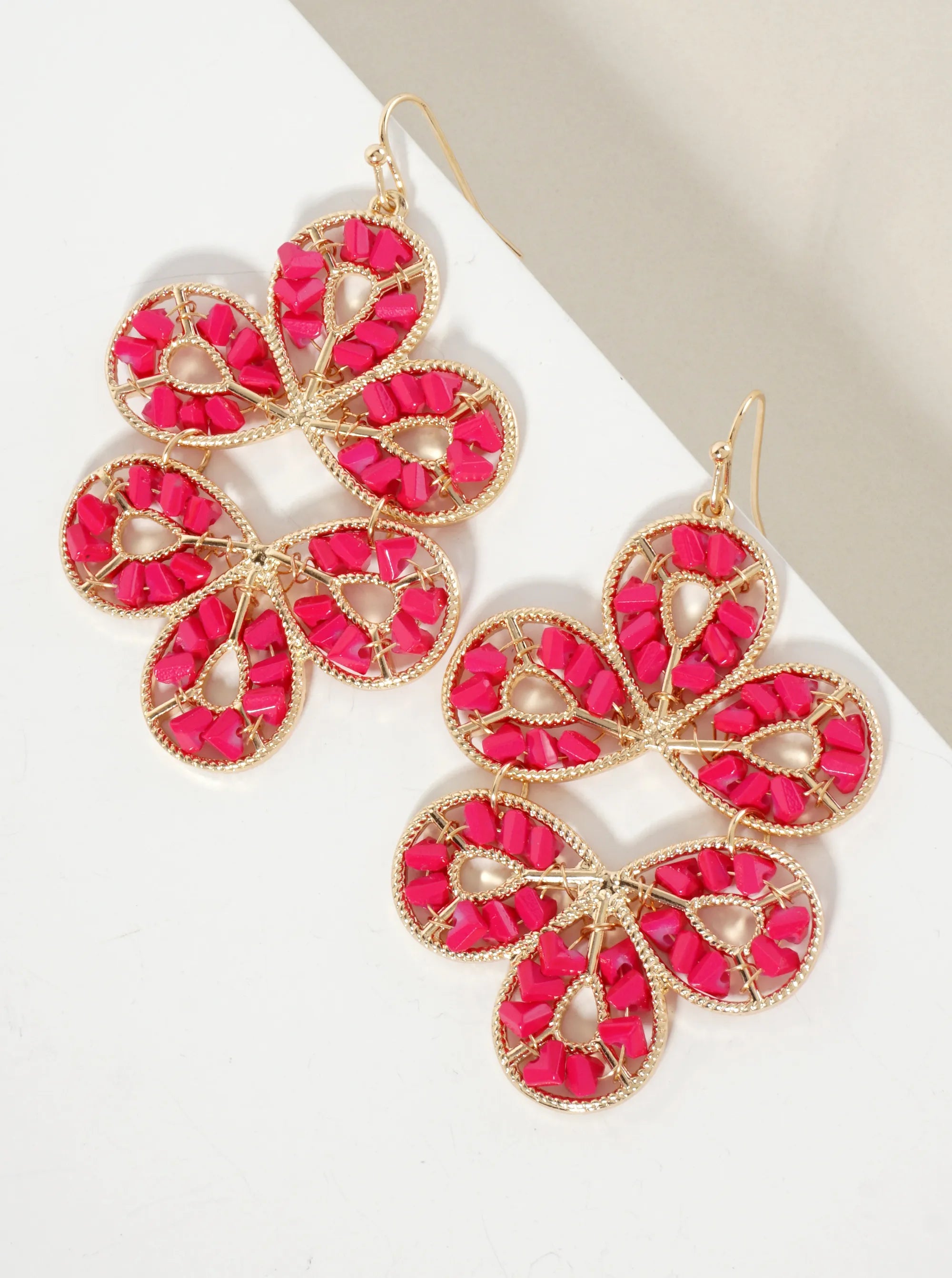 Botanical-Theme Faceted-Glass-Beads Wire-Wrapped Statement Earrings