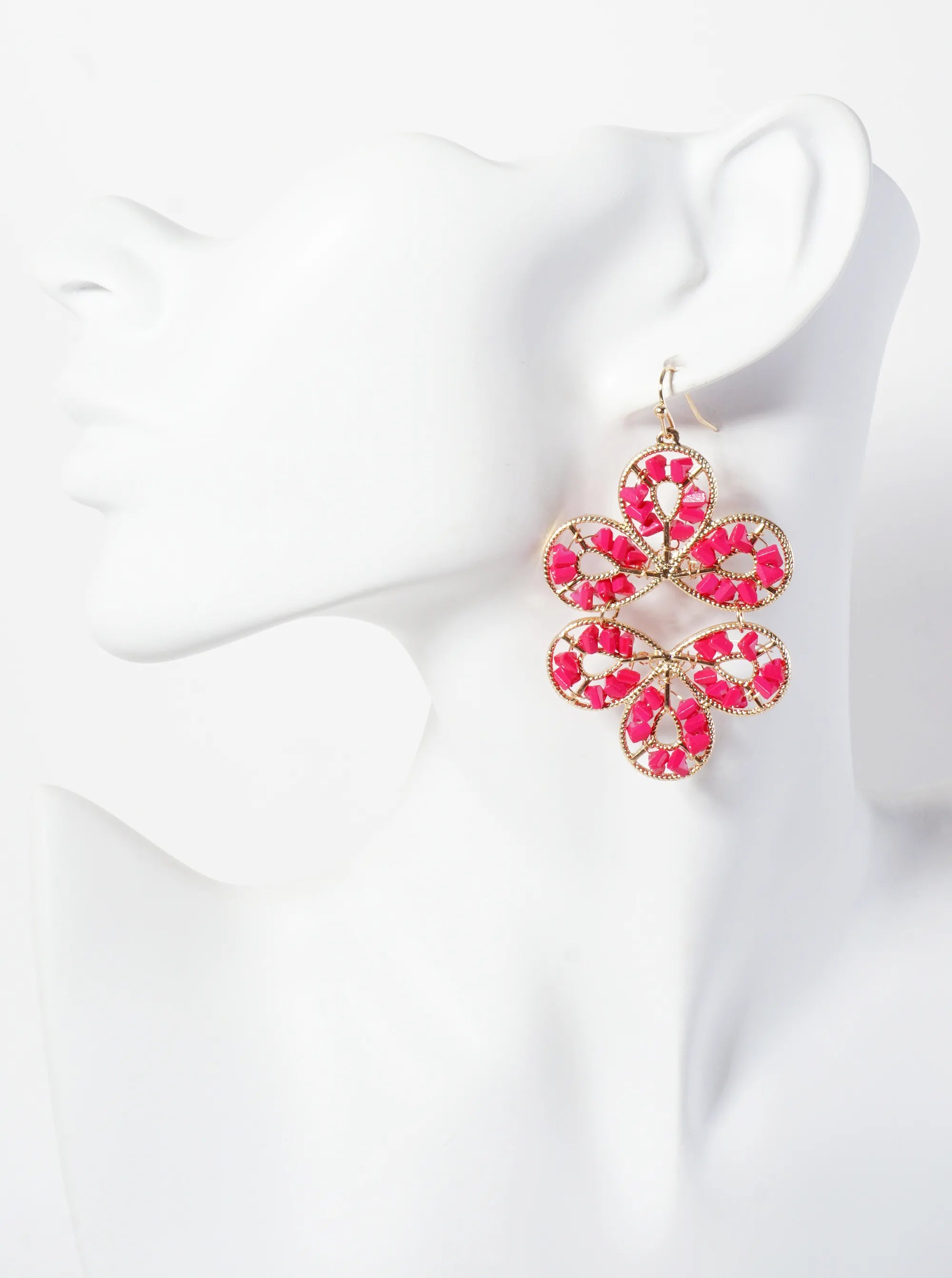 Botanical-Theme Faceted-Glass-Beads Wire-Wrapped Statement Earrings