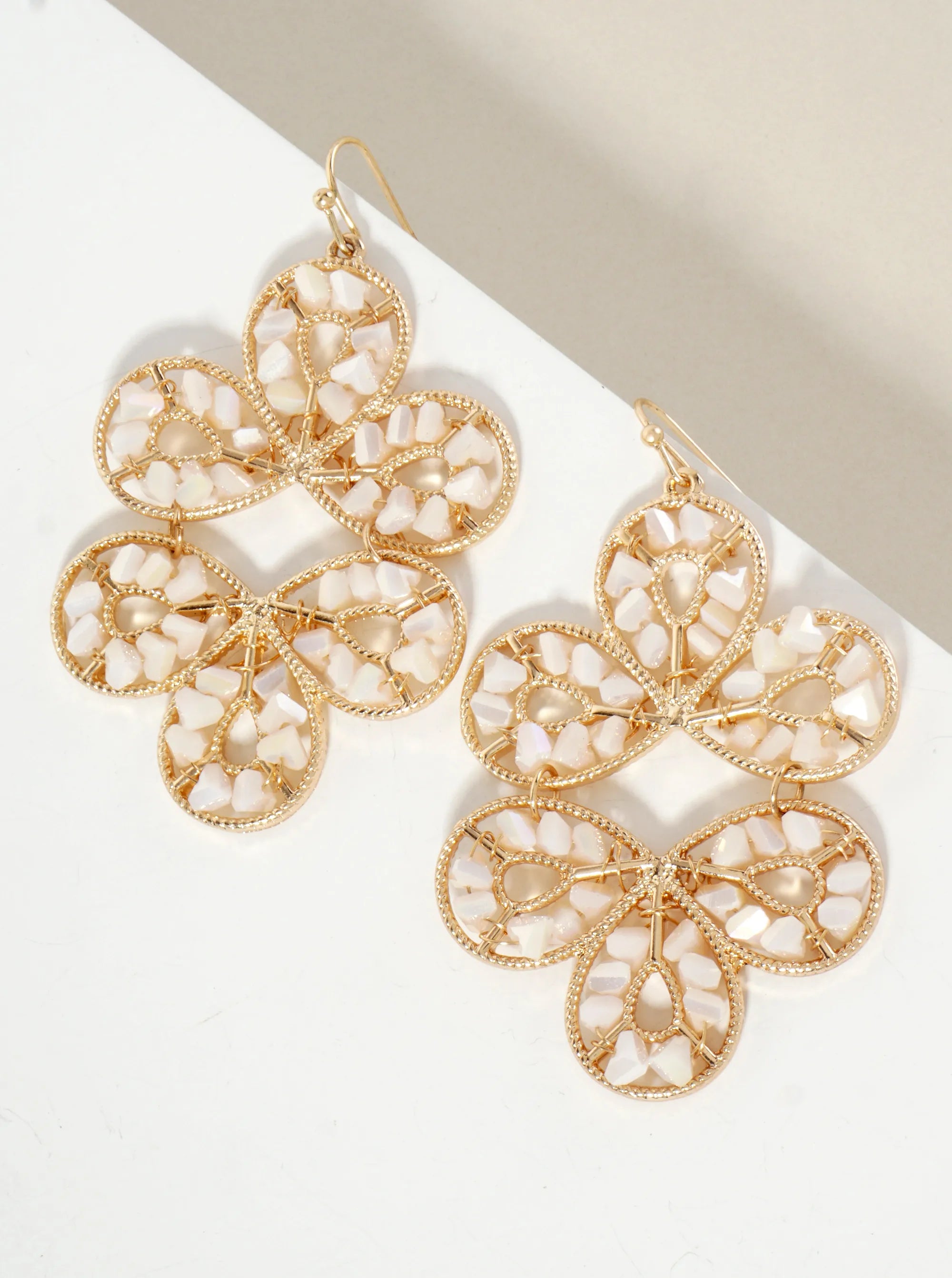 Botanical-Theme Faceted-Glass-Beads Wire-Wrapped Statement Earrings