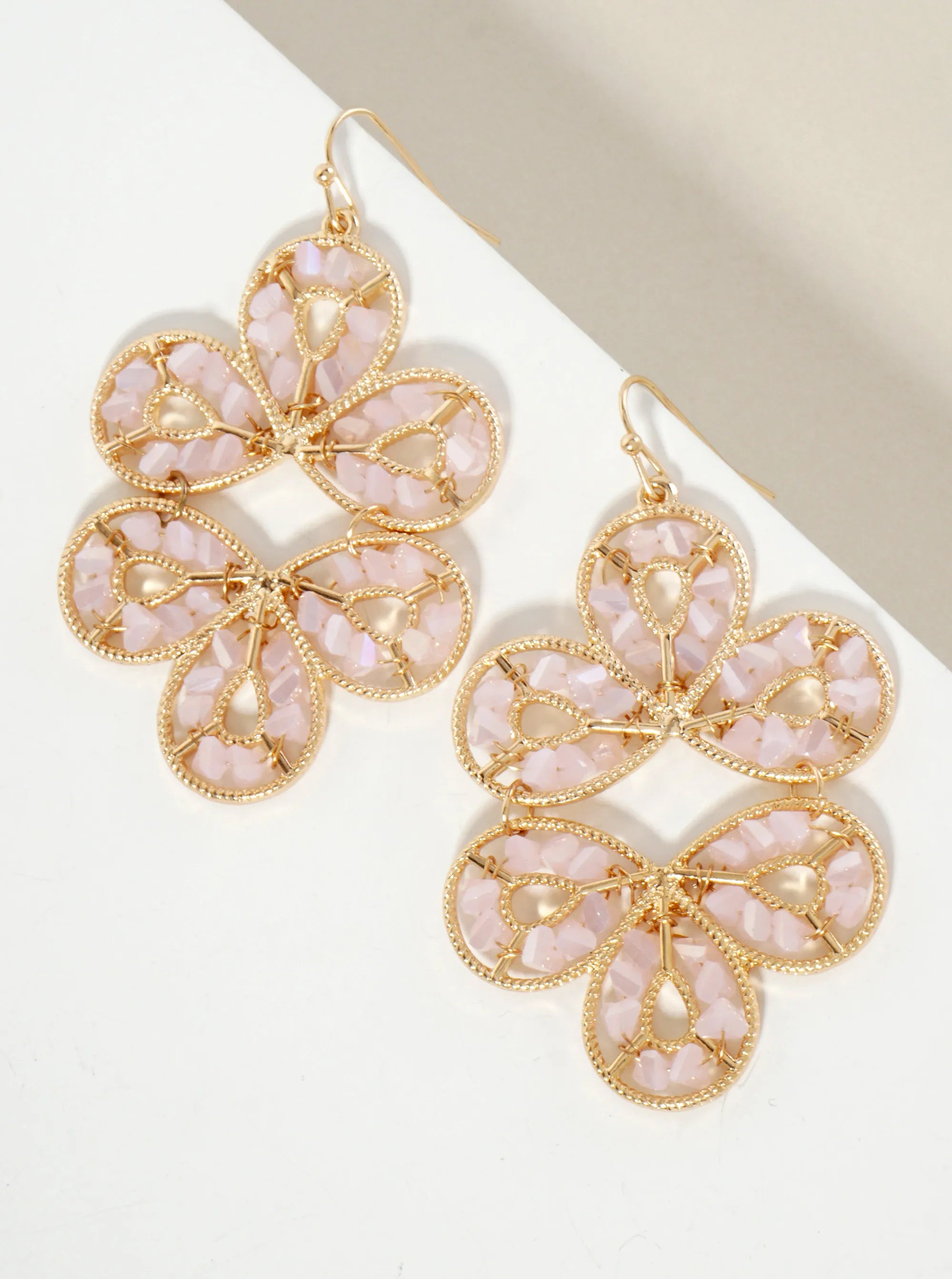 Botanical-Theme Faceted-Glass-Beads Wire-Wrapped Statement Earrings