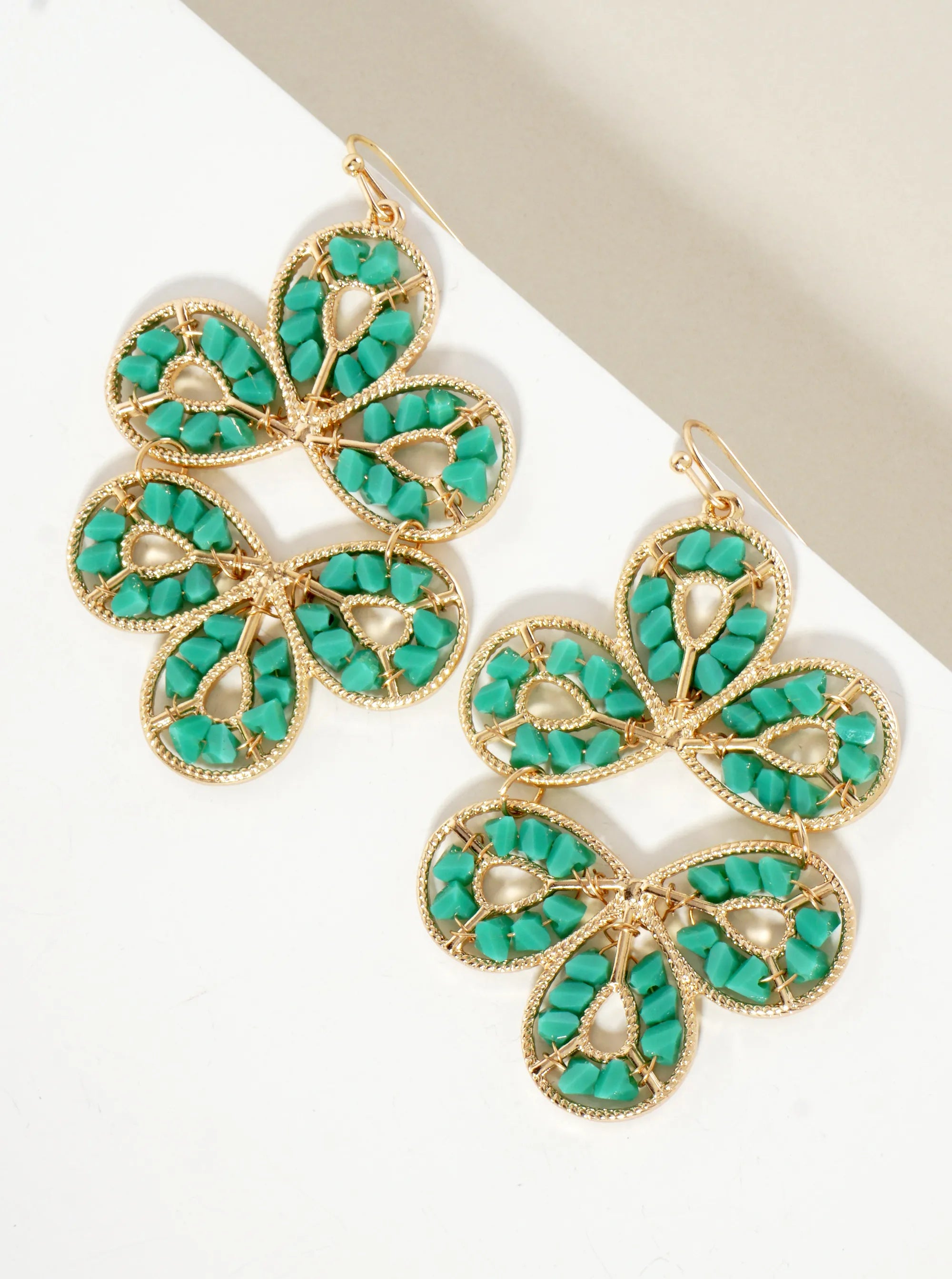 Botanical-Theme Faceted-Glass-Beads Wire-Wrapped Statement Earrings