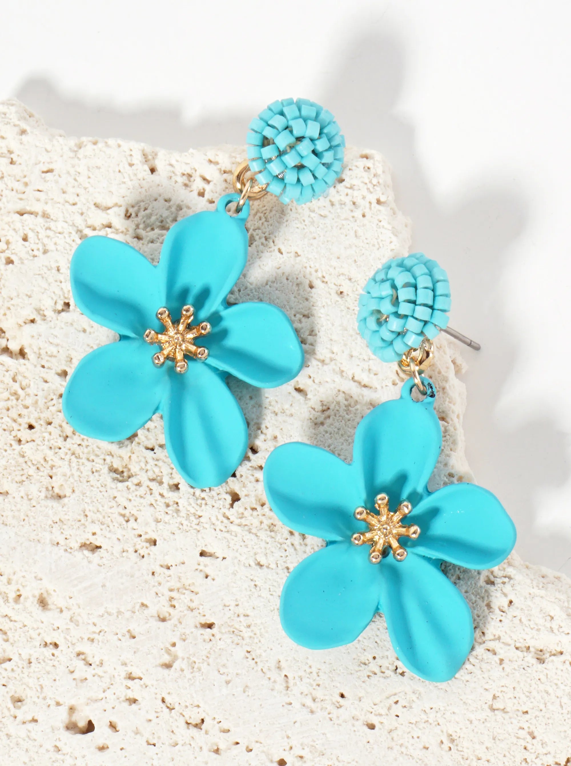 Botanical-Theme Flower Drop Glass-Beaded Dangle Earrings