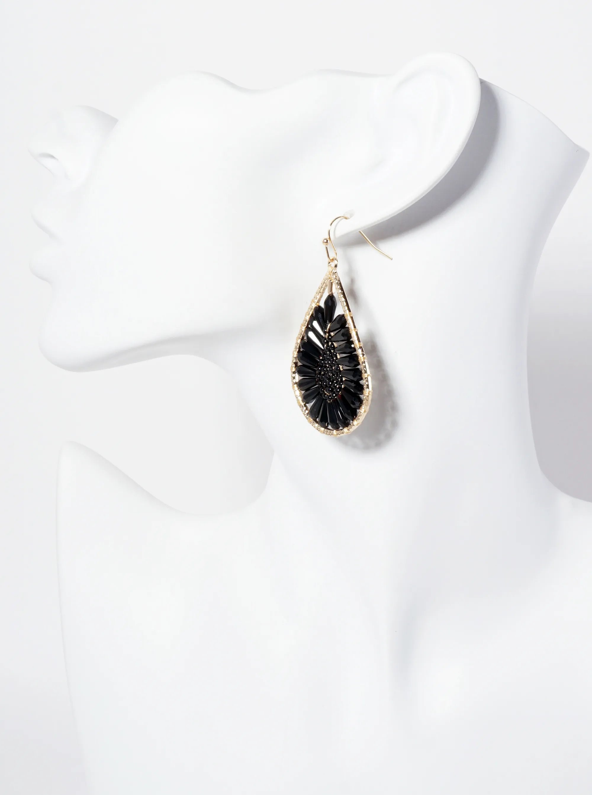 Botanical-Theme Flower-Motif Glass-Beaded Teardrop Dangle Earrings