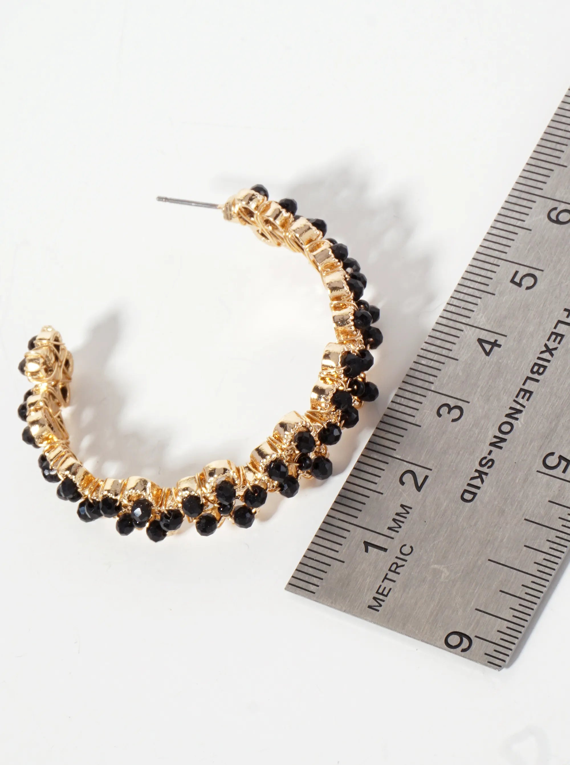 Botanical-Theme Flower-Shaped Embedded Glass-Beads 50mm Open Hoop Earrings