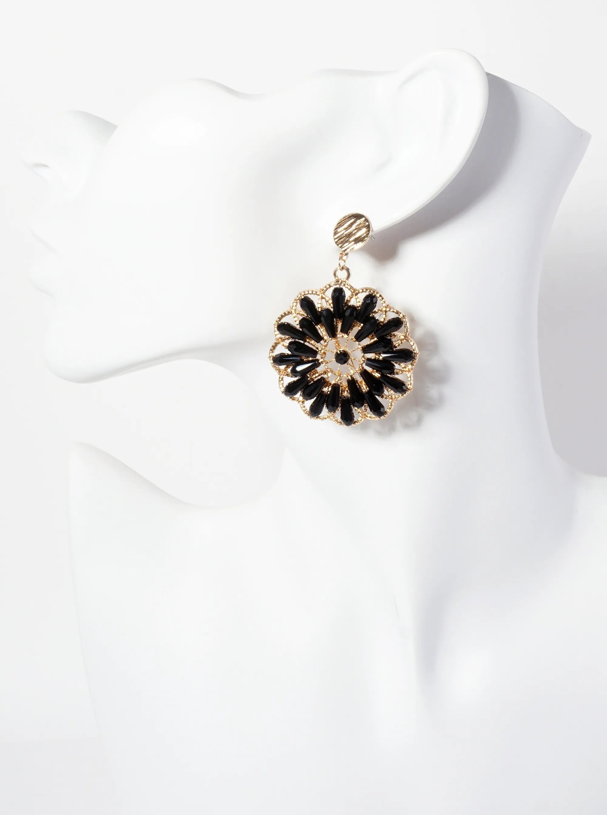 Botanical-Theme Flower-Shaped Glass-Beaded Drop Dangle Earrings