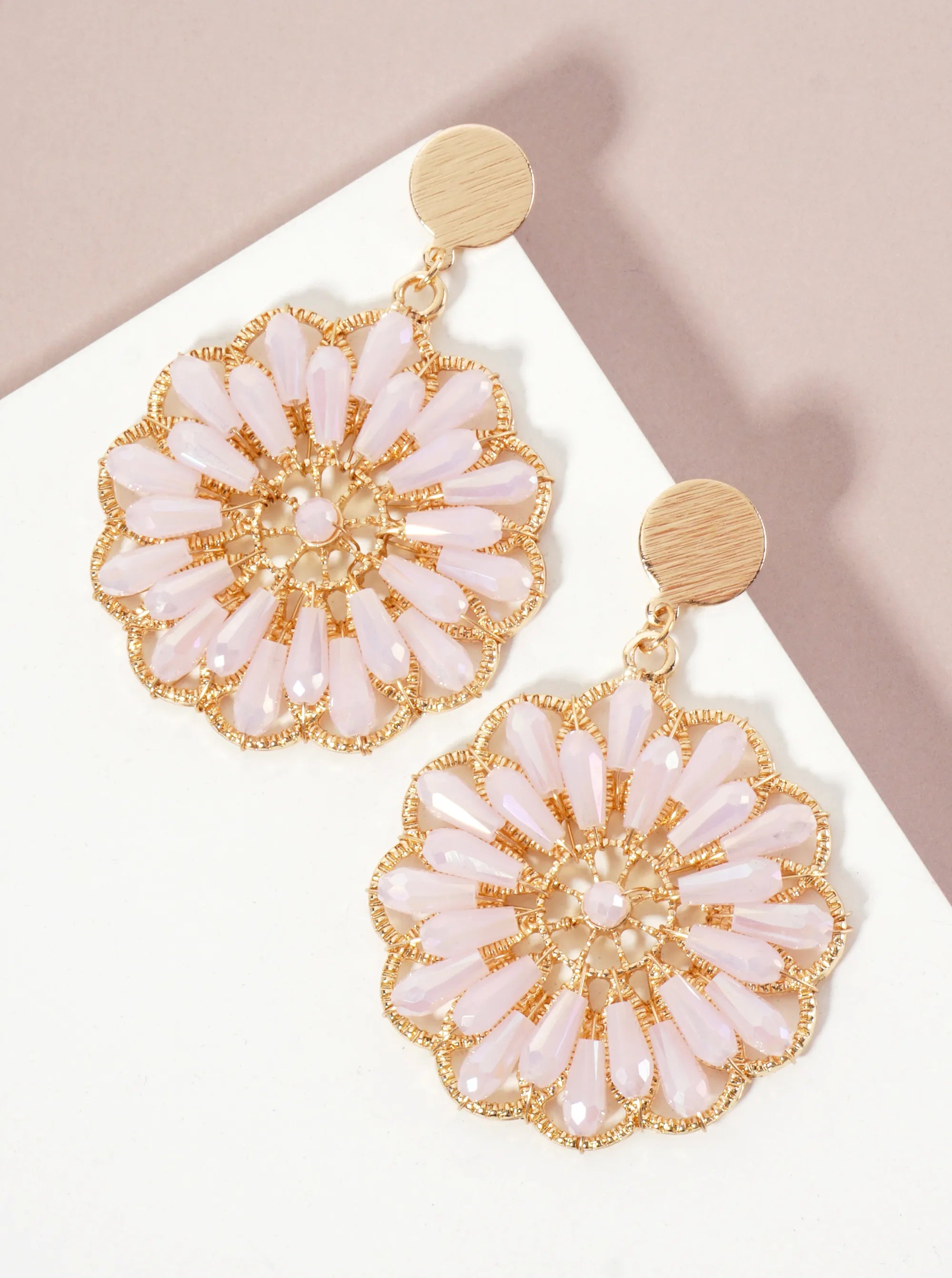 Botanical-Theme Flower-Shaped Glass-Beaded Drop Dangle Earrings