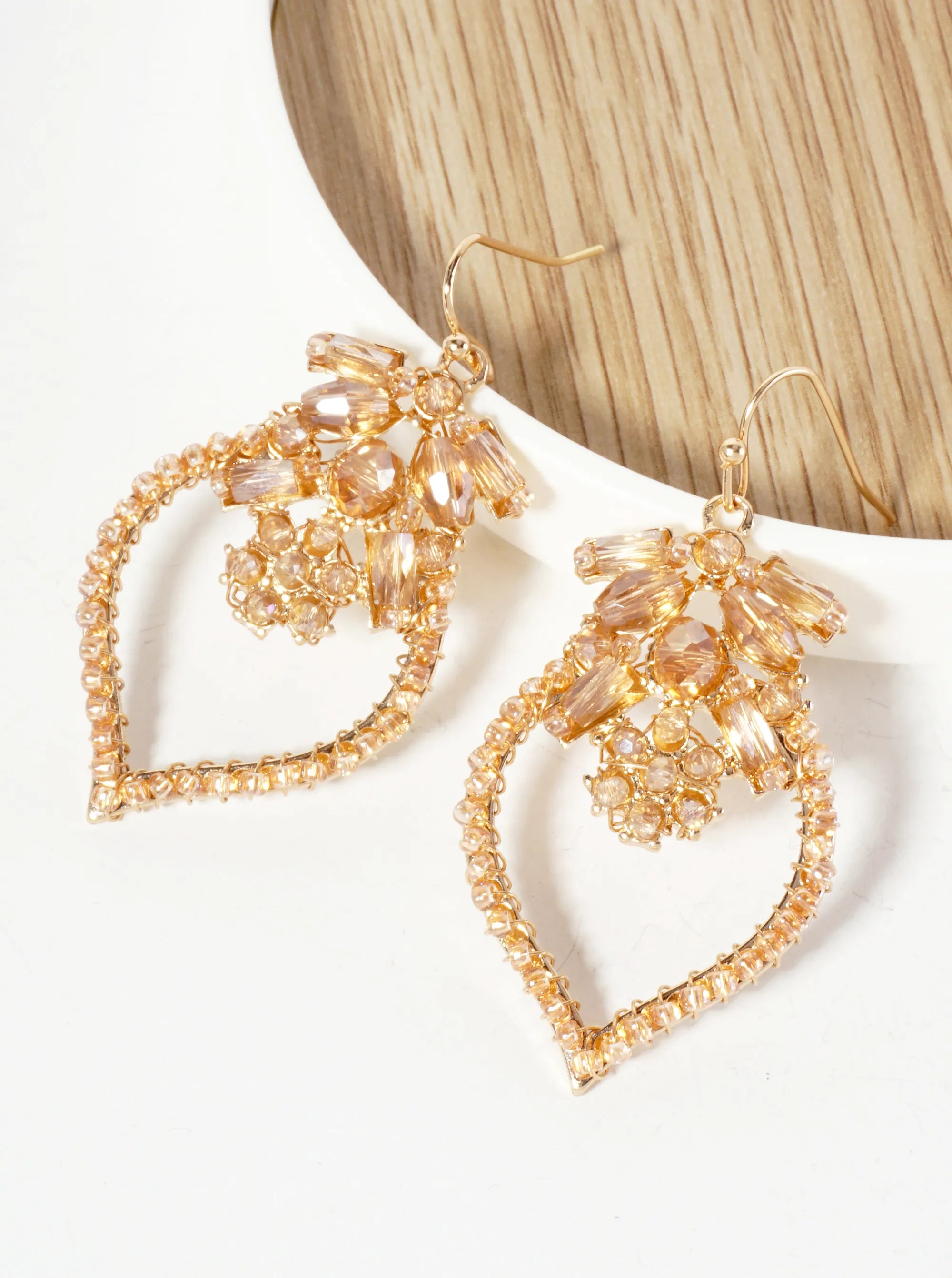 Botanical-Theme Glass-Beads Wire-Wrapped Dangle Earrings With Flower-Shaped Accents In-The-Center