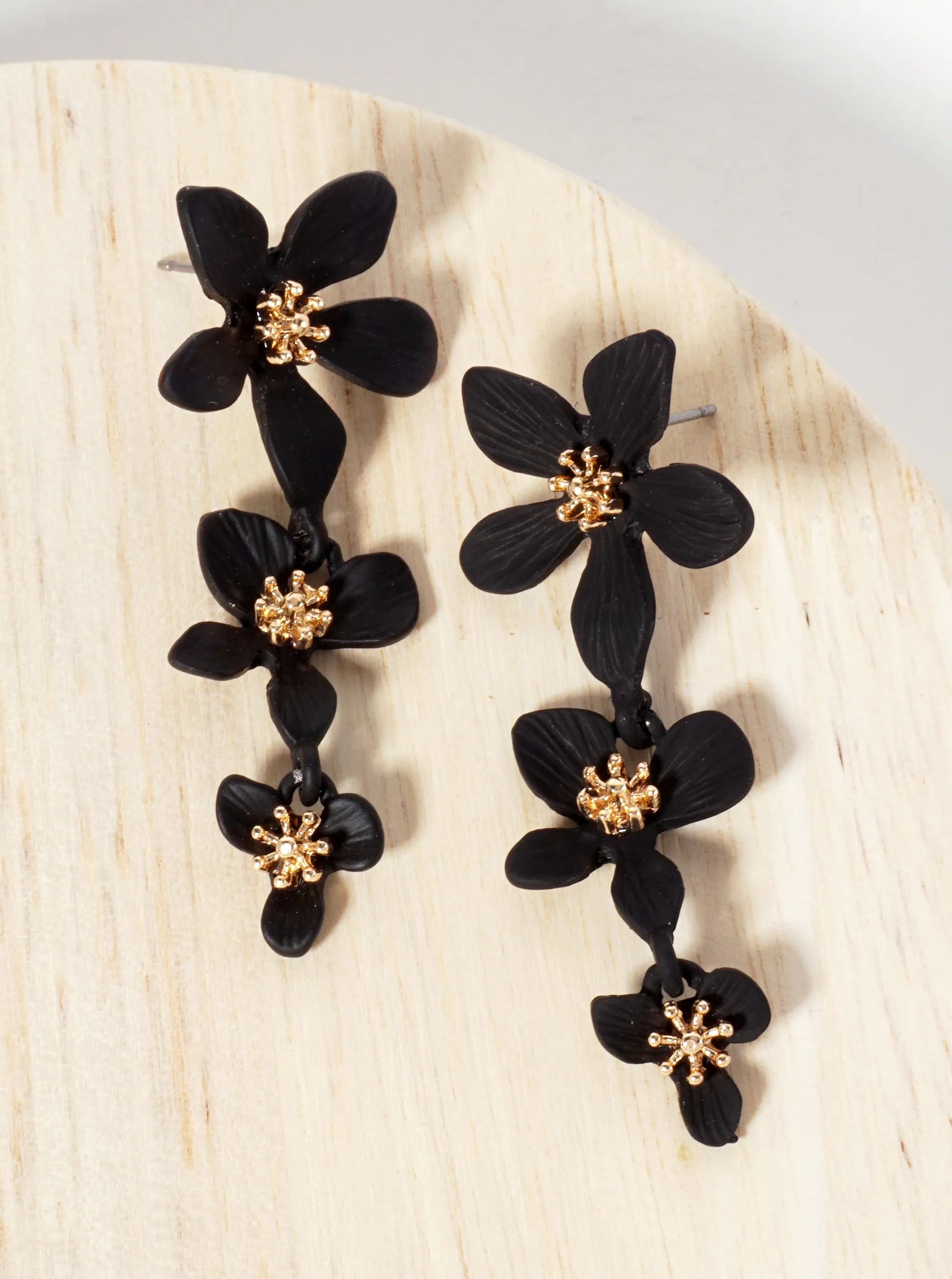 Botanical-Theme Three Graduated Flower Drop Post Earrings