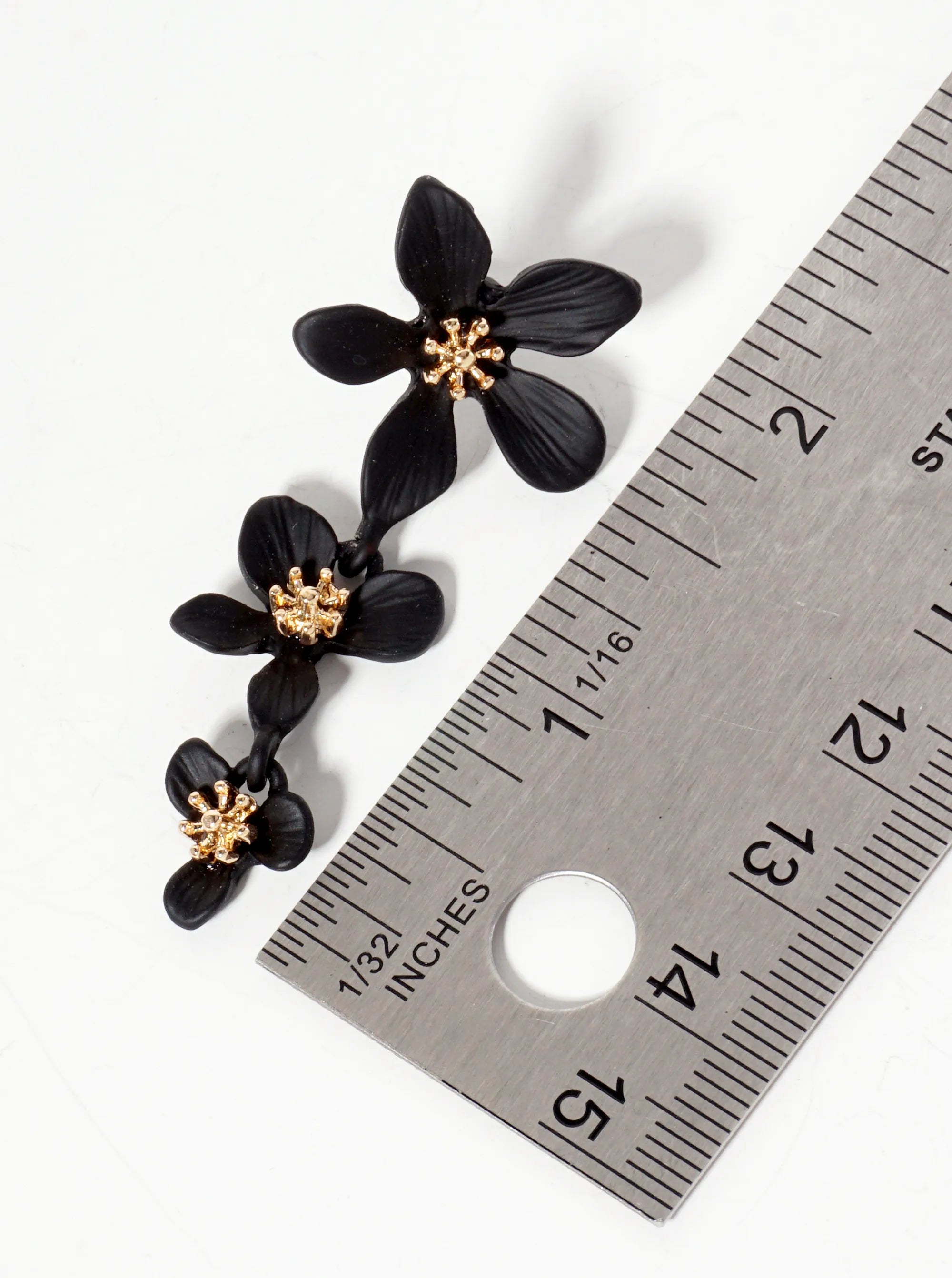 Botanical-Theme Three Graduated Flower Drop Post Earrings
