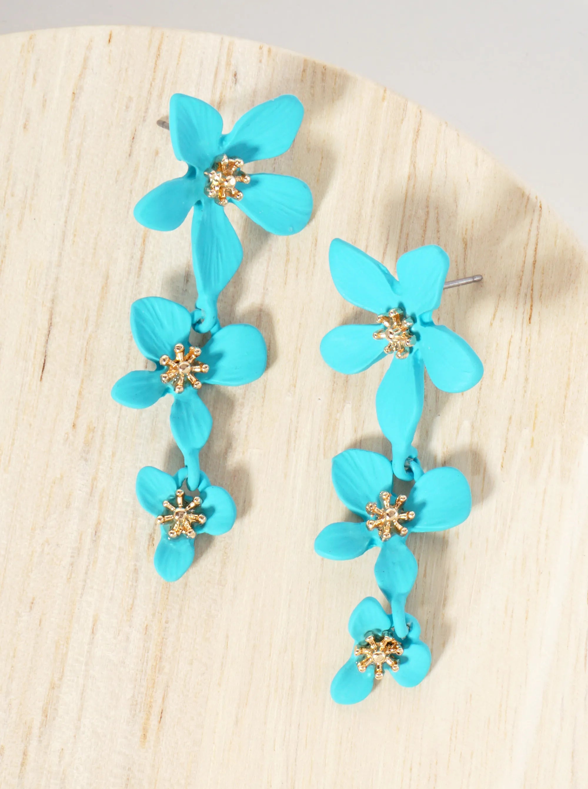 Botanical-Theme Three Graduated Flower Drop Post Earrings