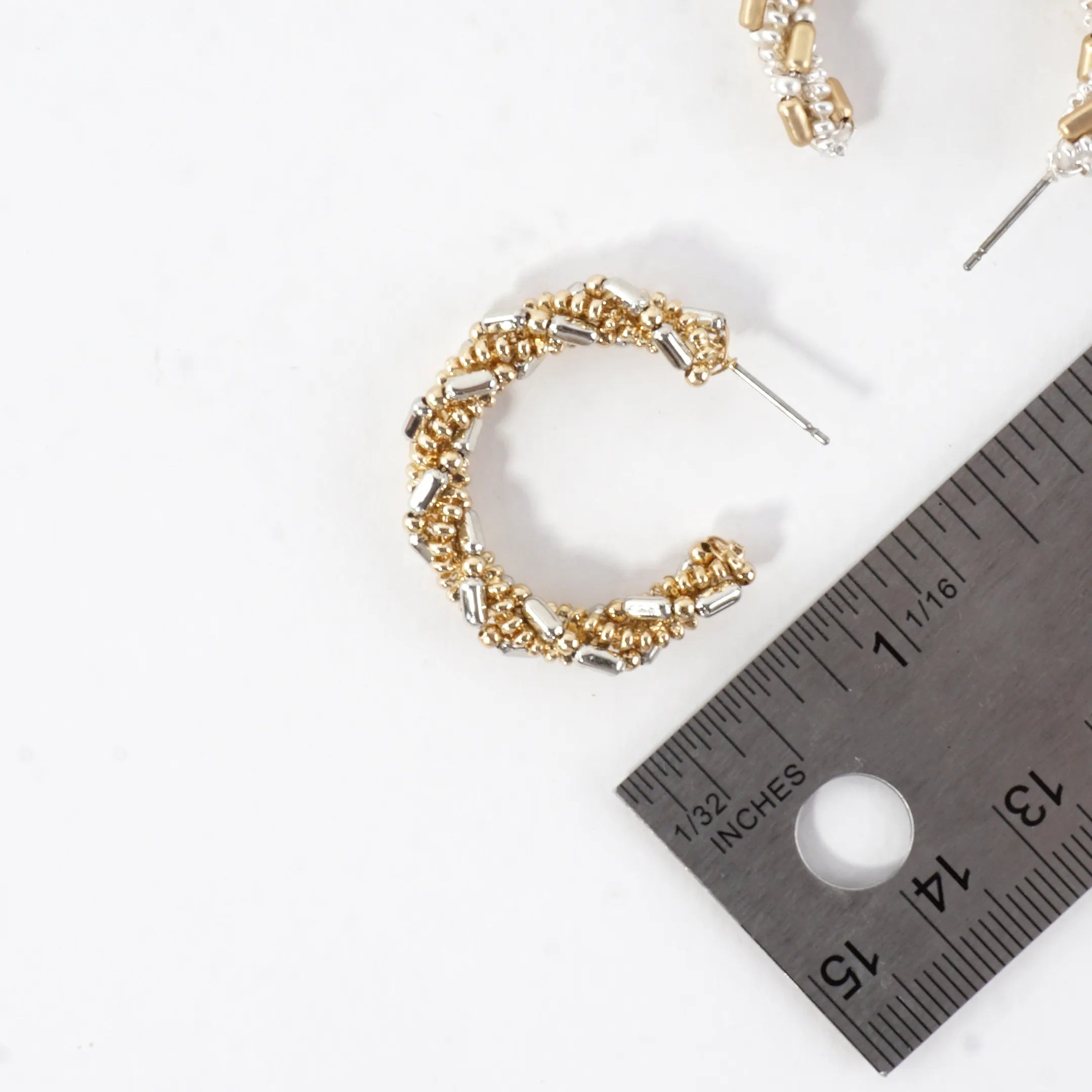 Braided Beaded Hoop Earrings Mixed Metal Accents
