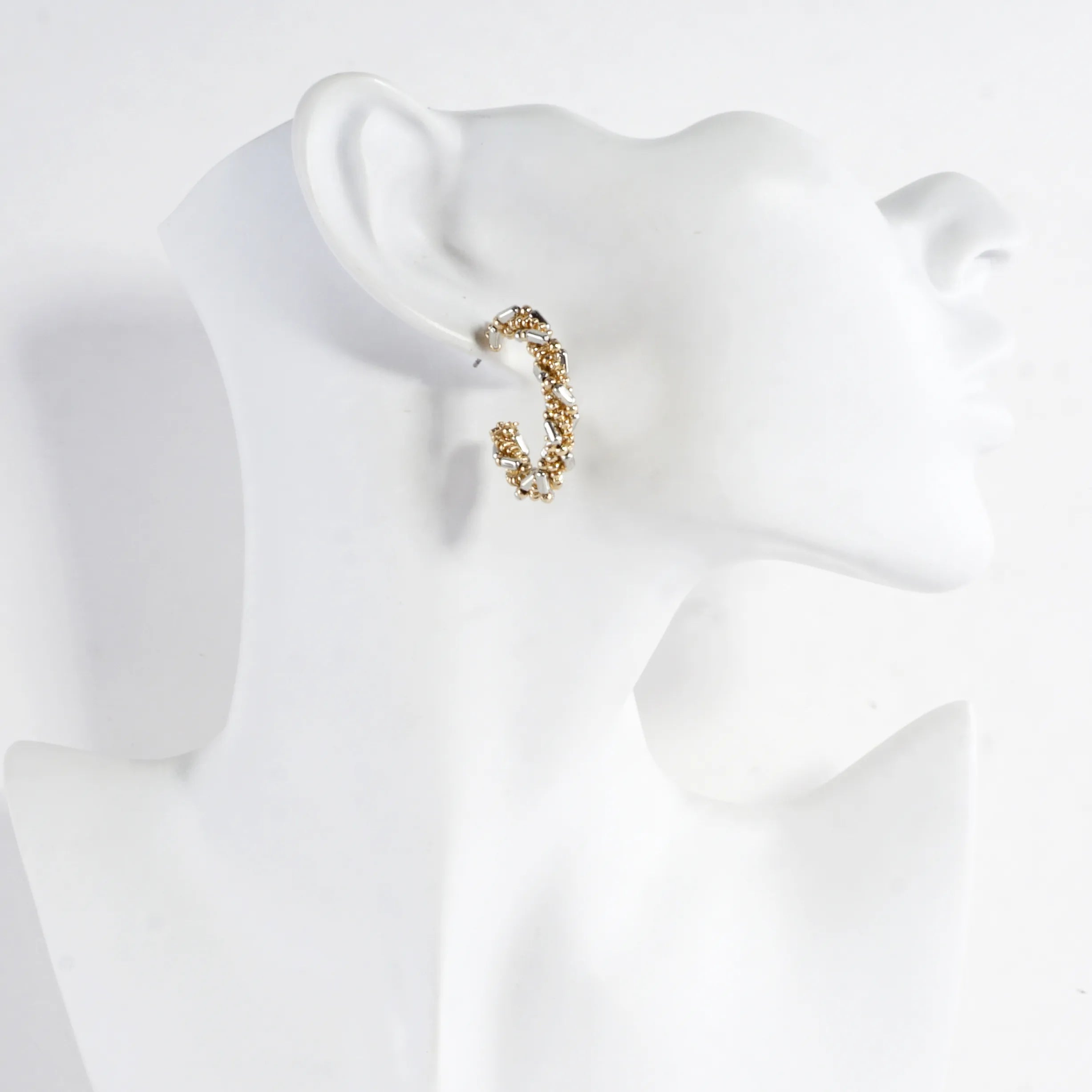 Braided Beaded Hoop Earrings Mixed Metal Accents
