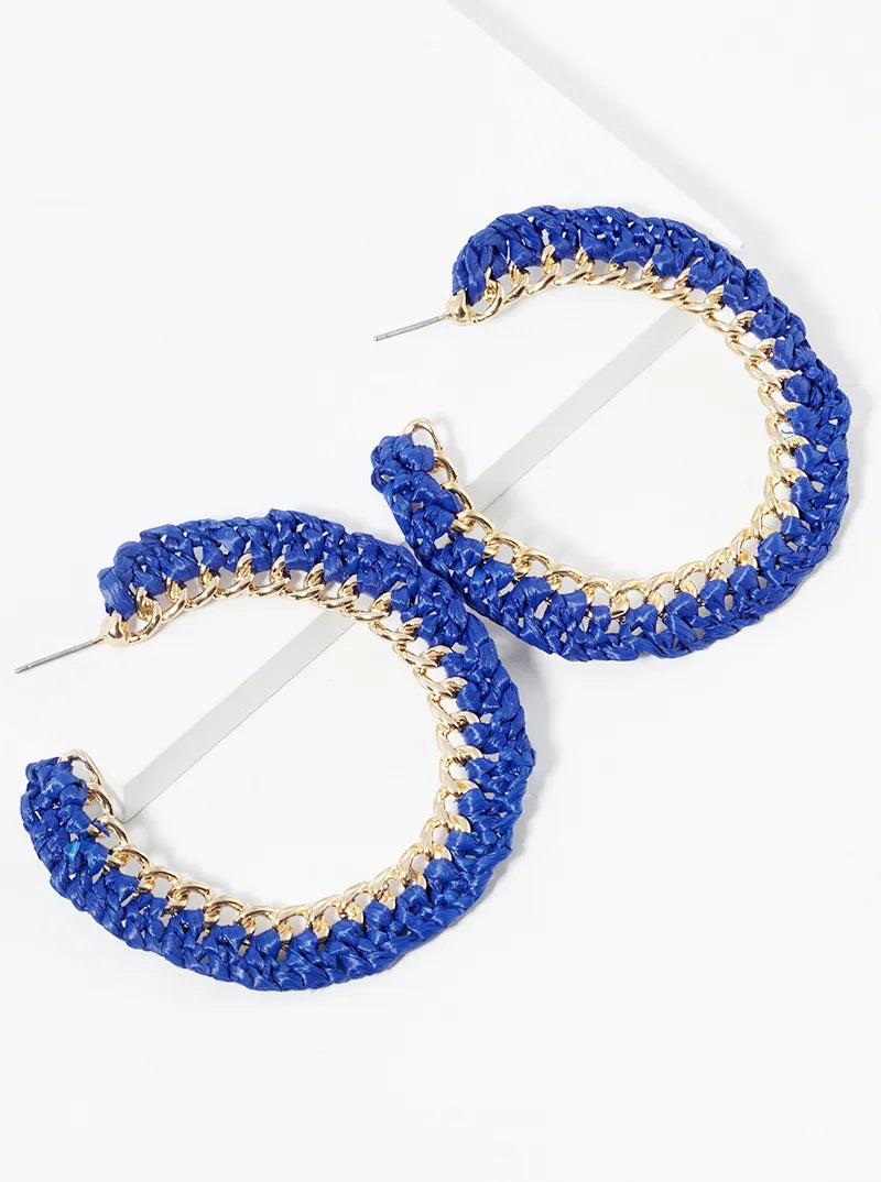 Braided Raffia Chain Open Hoop Earrings