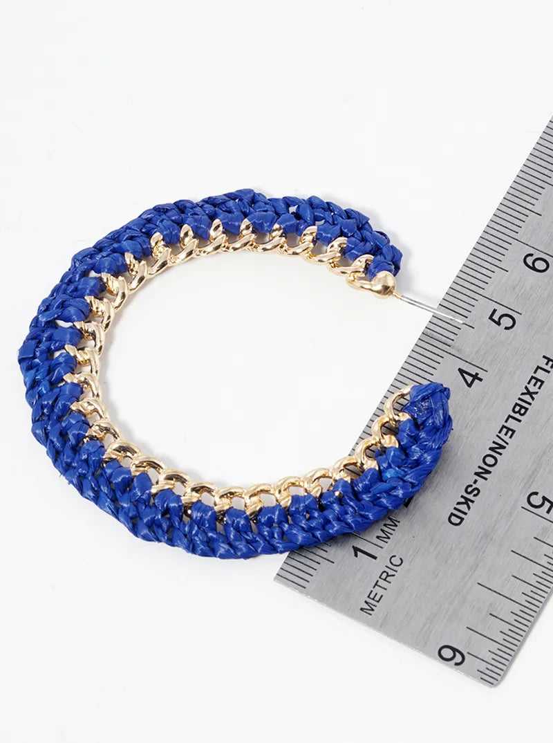 Braided Raffia Chain Open Hoop Earrings