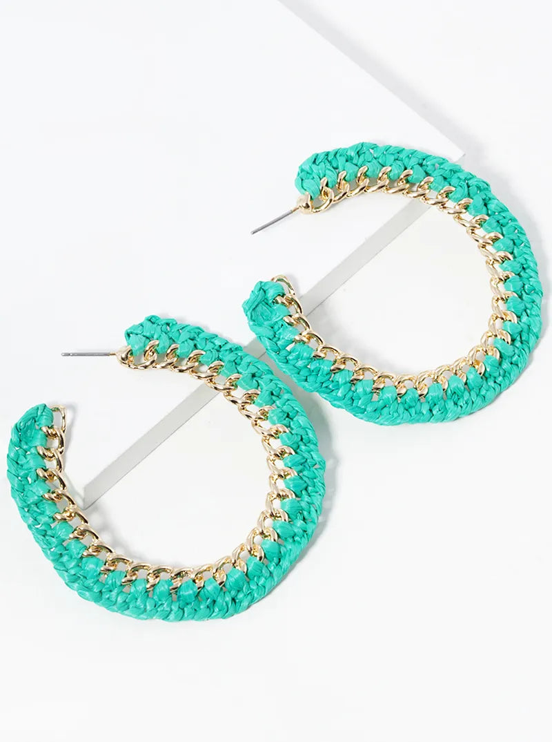 Braided Raffia Chain Open Hoop Earrings