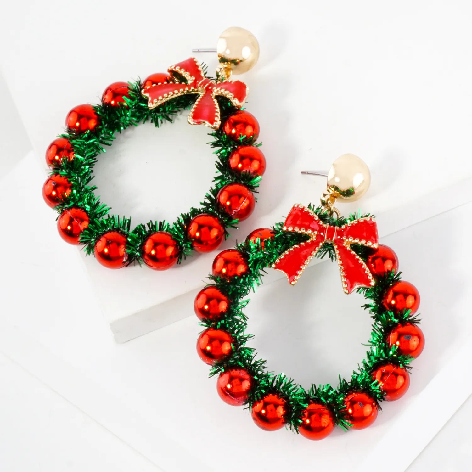 Christmas Wreath Statement Earrings With Ribbon