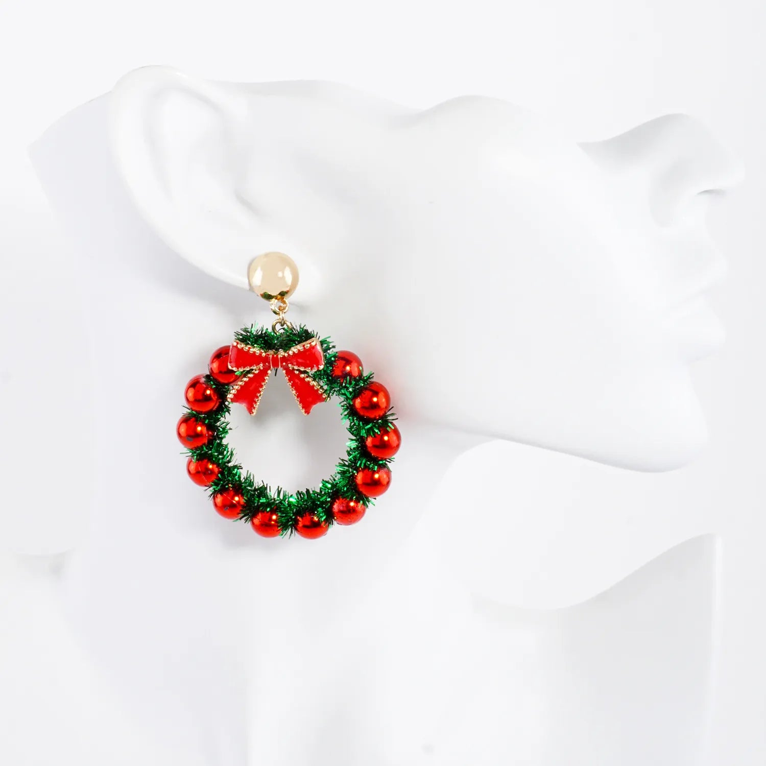 Christmas Wreath Statement Earrings With Ribbon