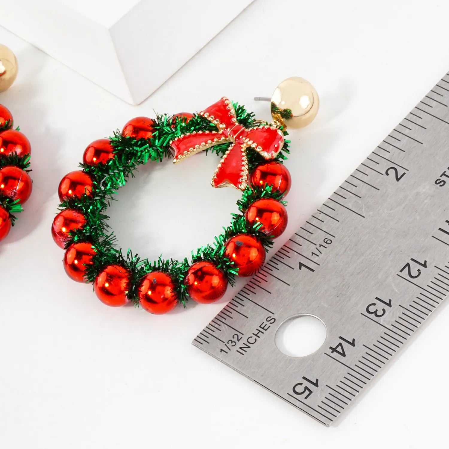 Christmas Wreath Statement Earrings With Ribbon