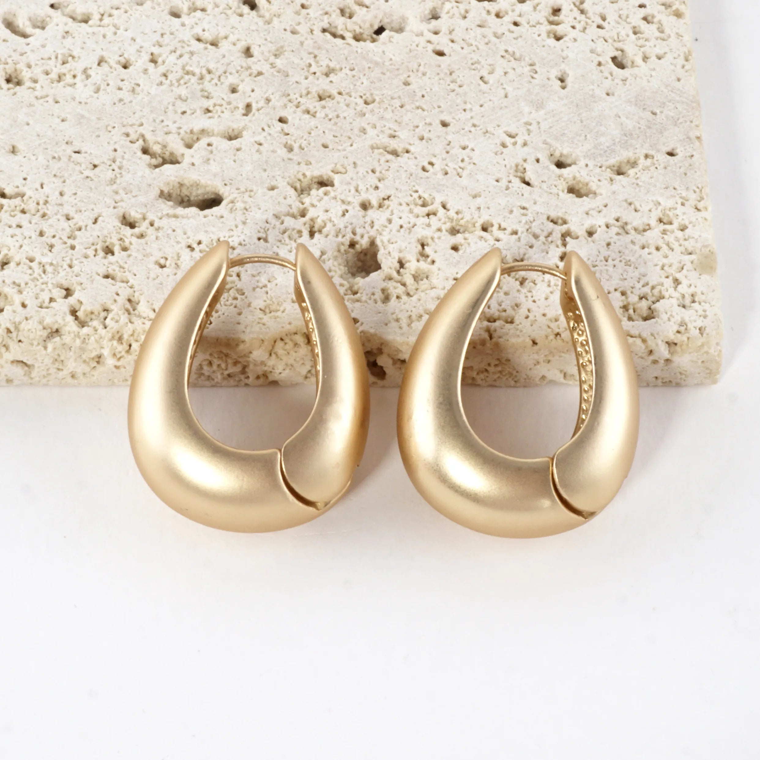 Chunky Sculpt Crescent Hoop Earrings Bottom HInge