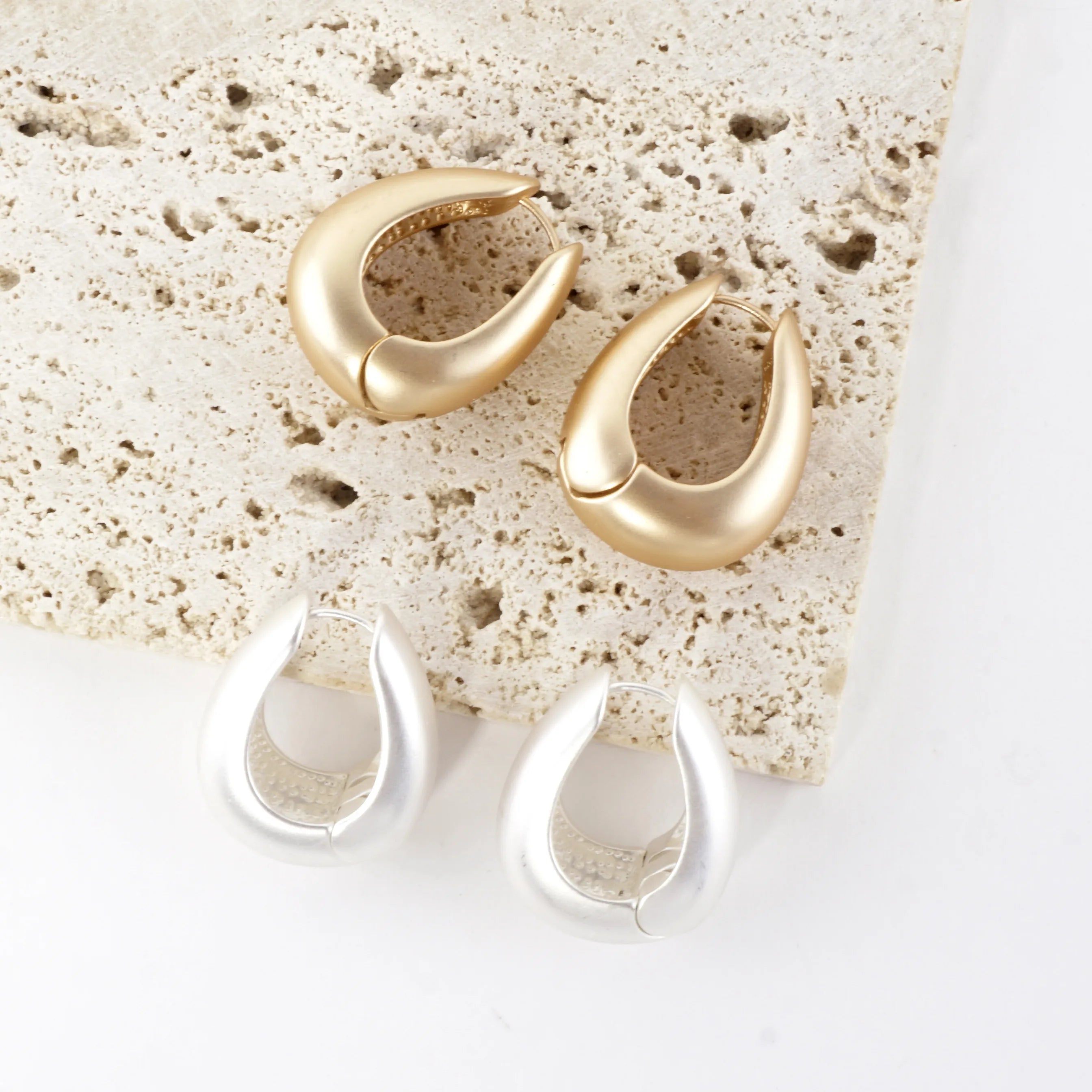 Chunky Sculpt Crescent Hoop Earrings Bottom HInge