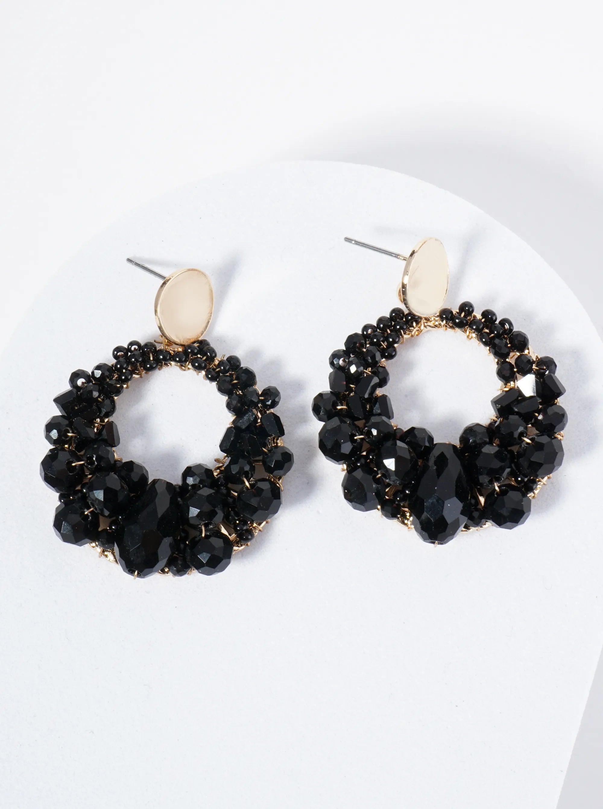 Circle Drop Earrings With Intricate Wire-Wrapped Glass Beads