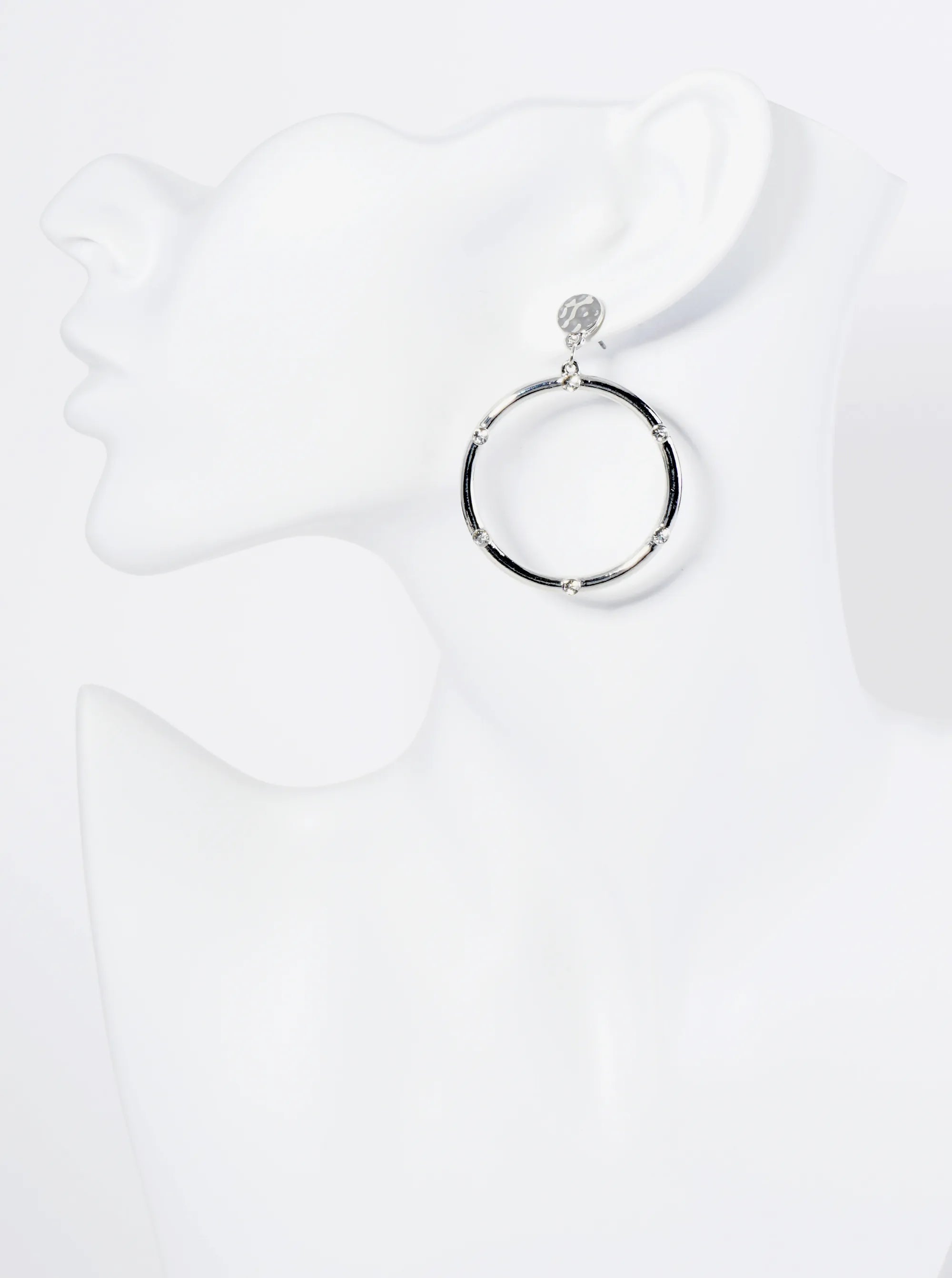 Crystal Embedded Circle Drop Post Earrings