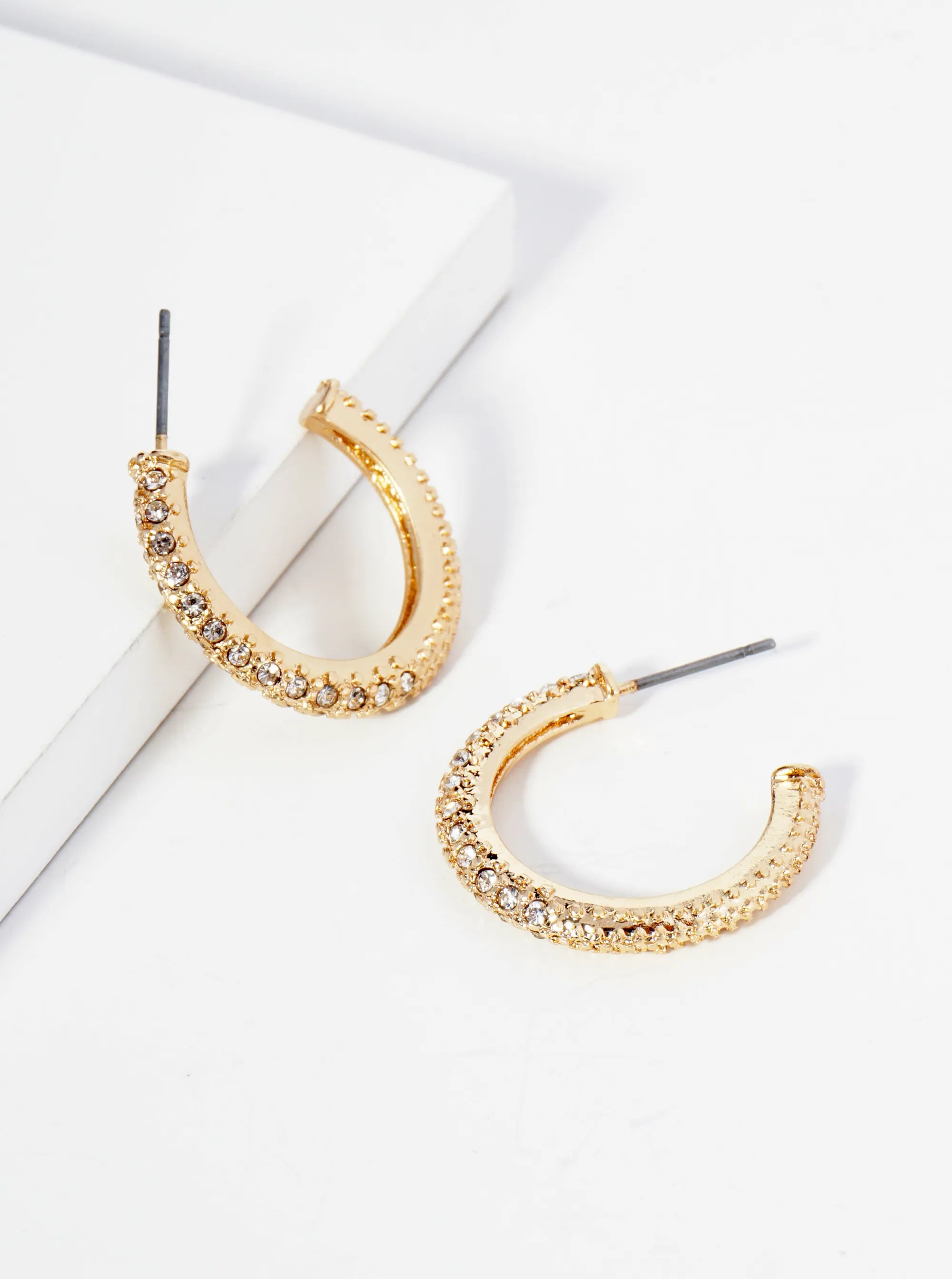 Crystal Pave 20mm Textured Open Hoop Earrings