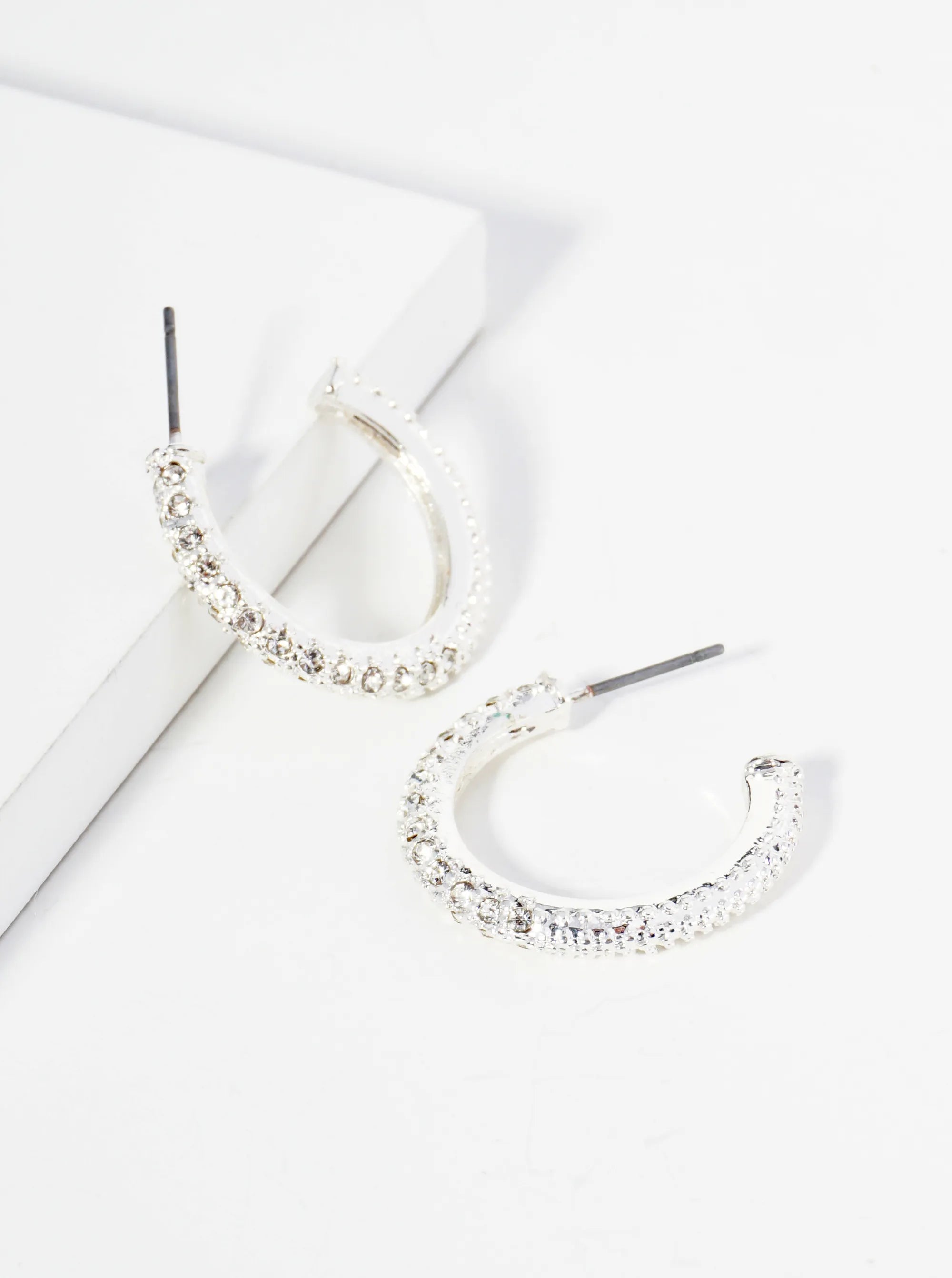 Crystal Pave 20mm Textured Open Hoop Earrings