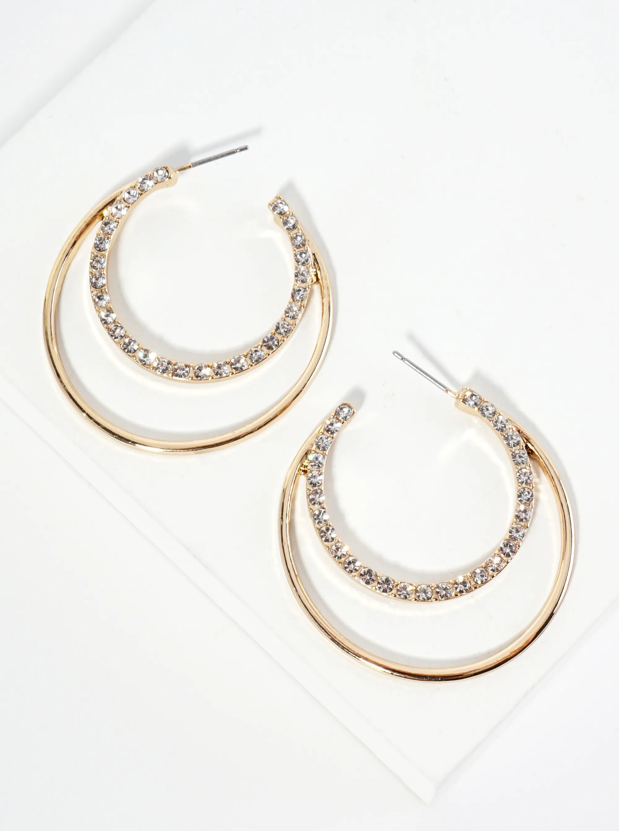 Crystal Pave 40mm Tapered Double Hoop Earrings