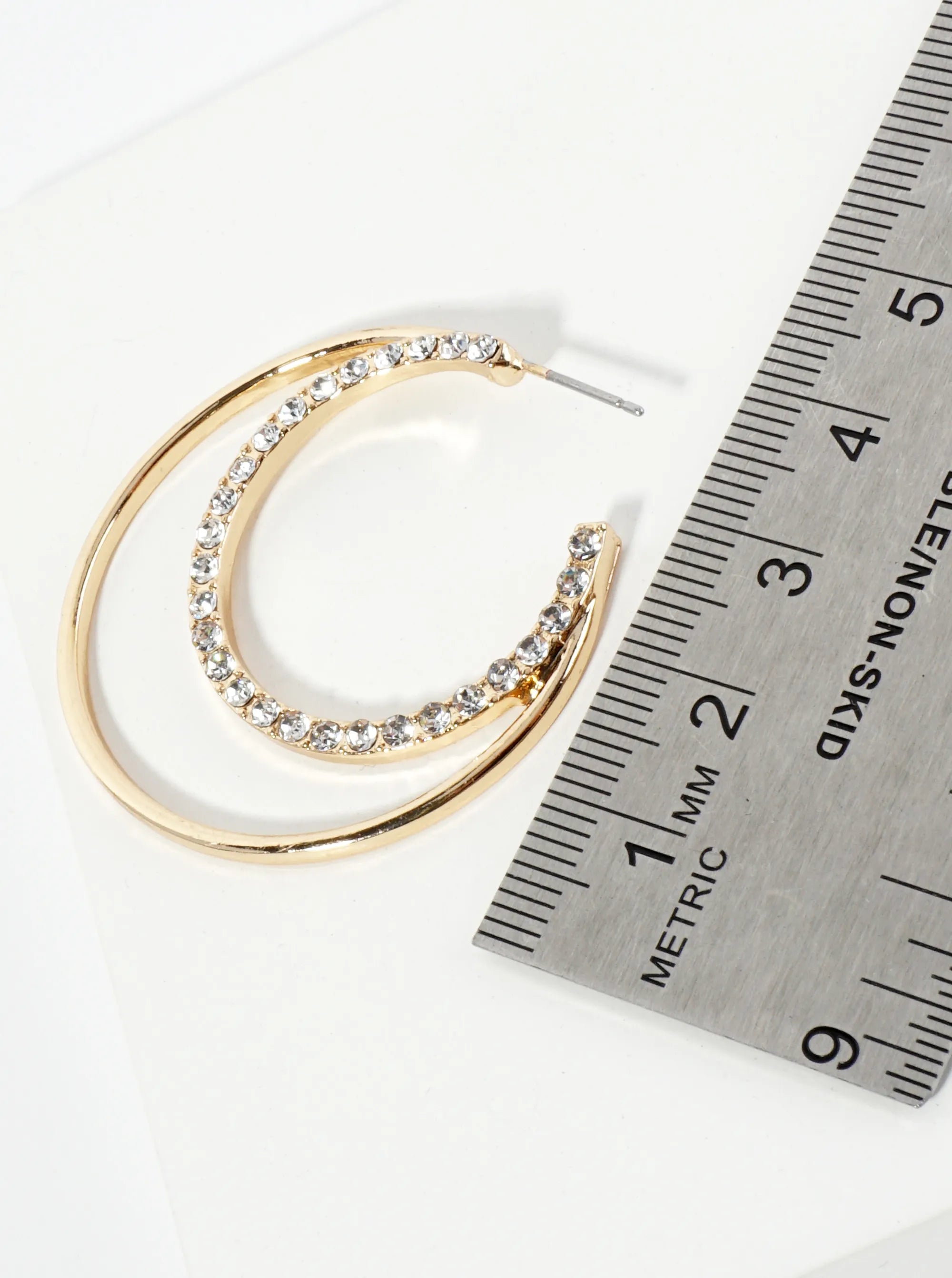 Crystal Pave 40mm Tapered Double Hoop Earrings