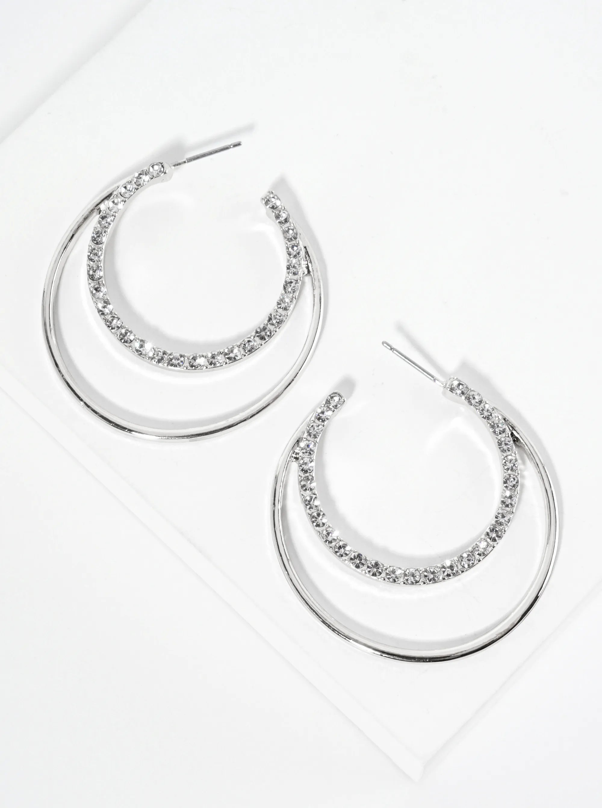 Crystal Pave 40mm Tapered Double Hoop Earrings