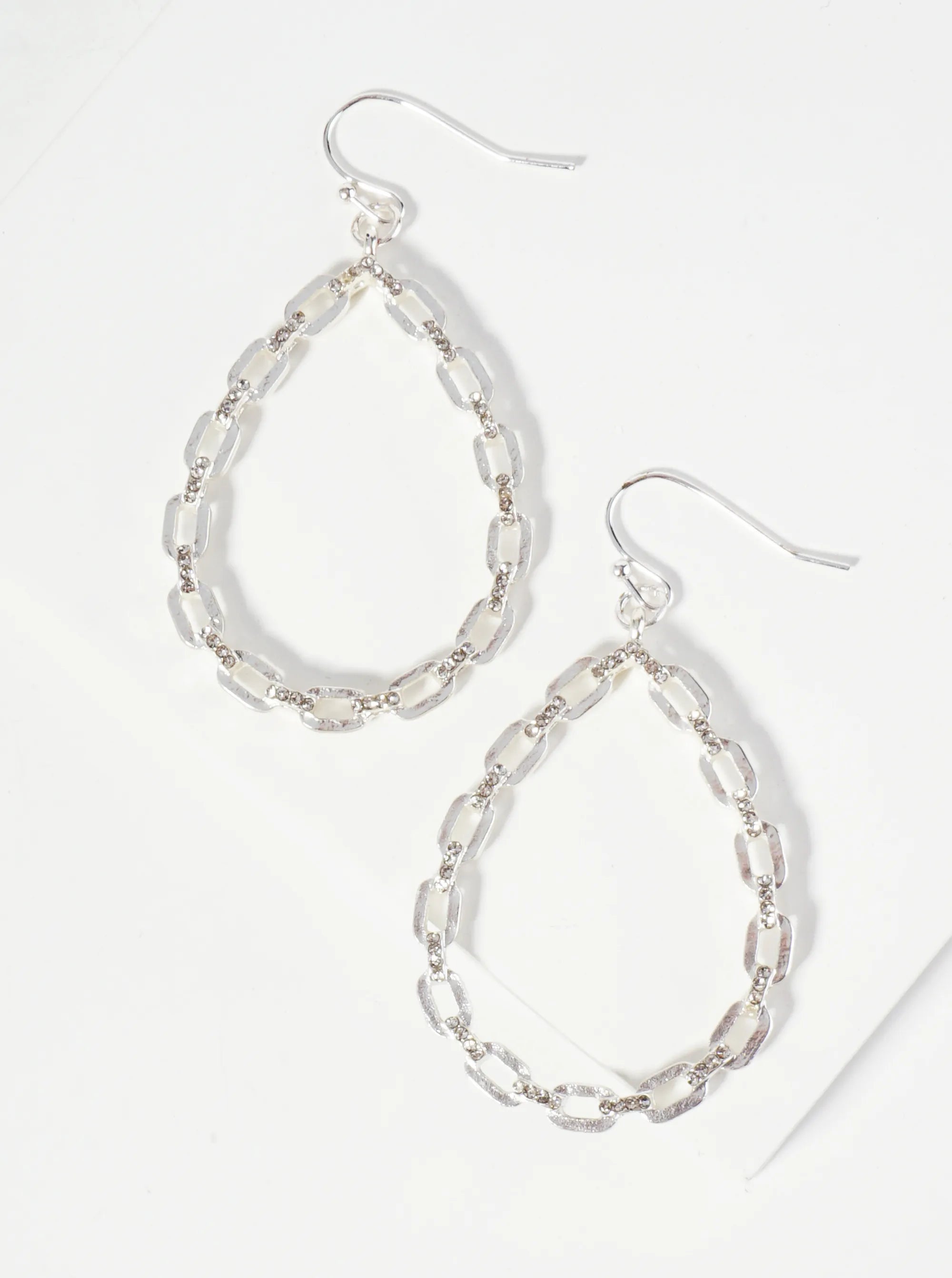 Crystal Pave Chain Teardrop Dangle Drop Earrings