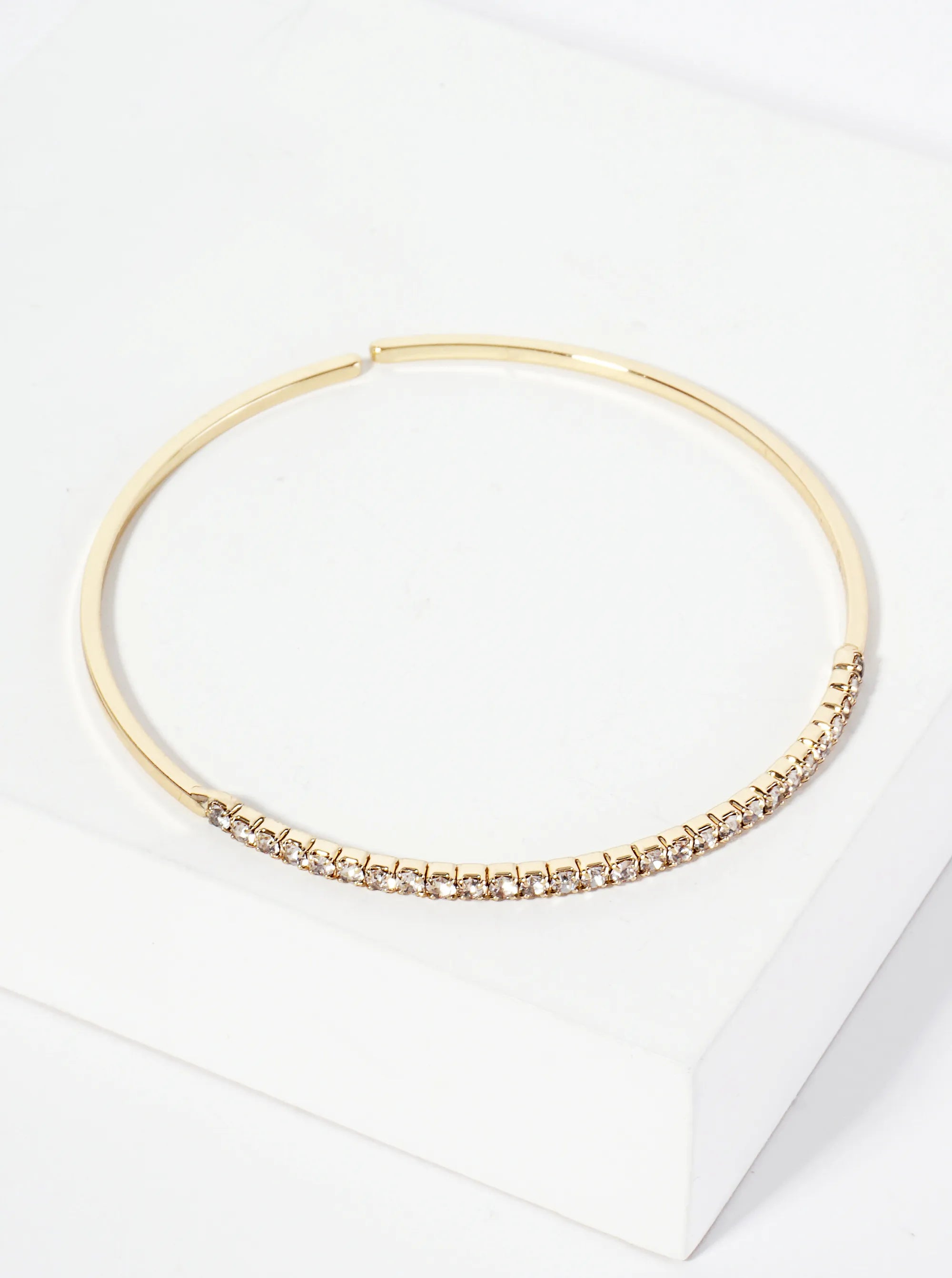 Crystal Pave Delicate Stretch Open Cuff Bracelet