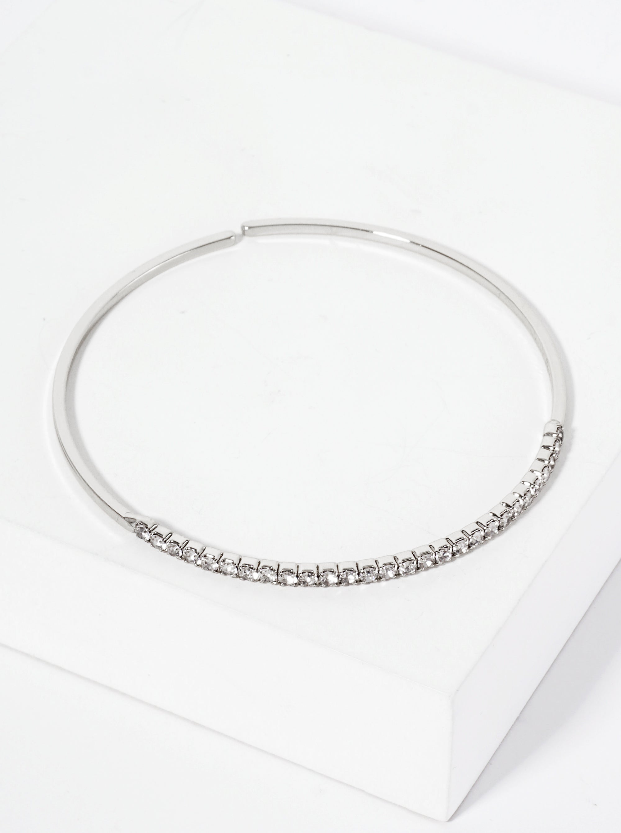 Crystal Pave Delicate Stretch Open Cuff Bracelet