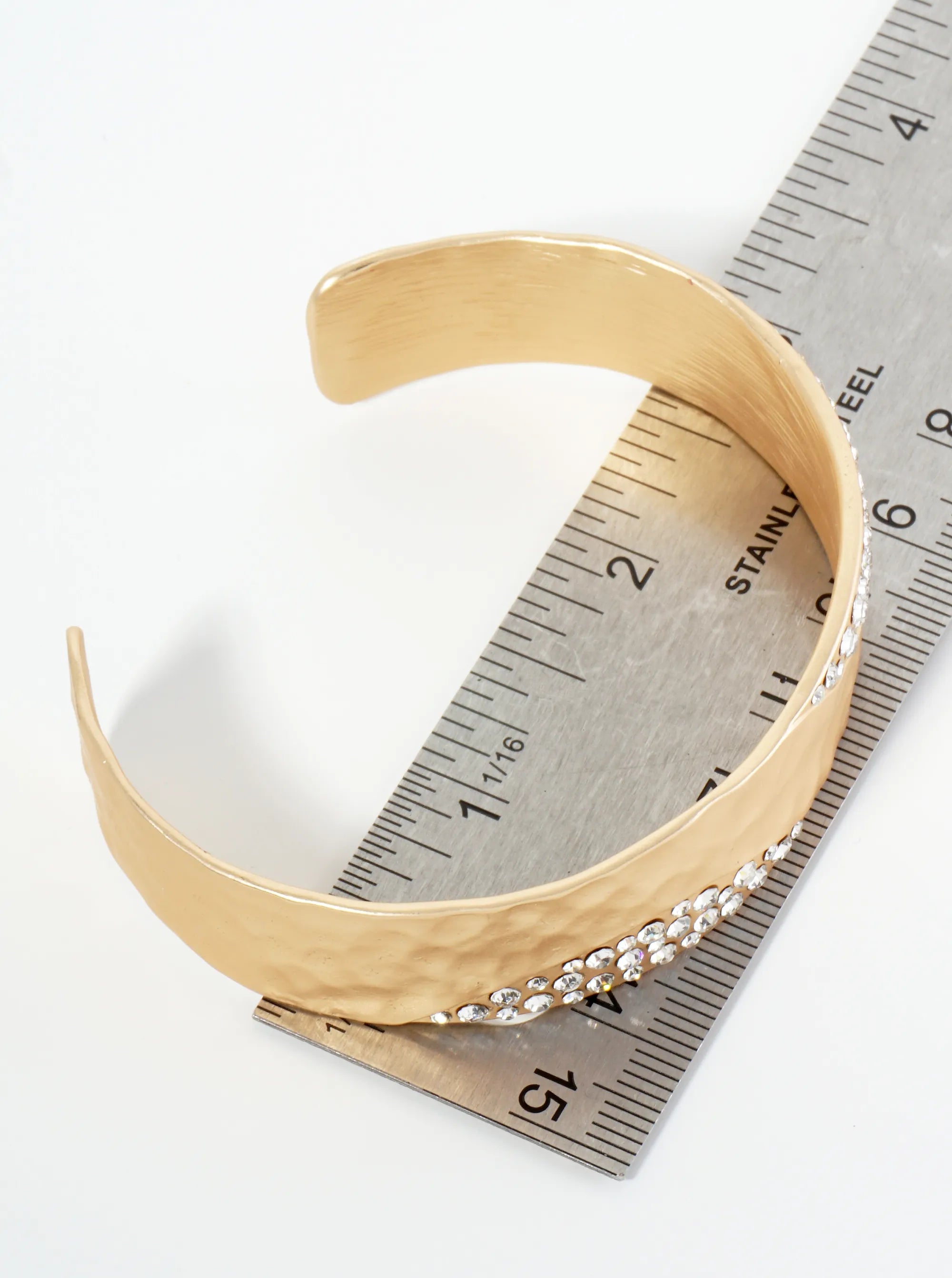 Crystal Pave Hammered Metal Open Cuff Bracelet