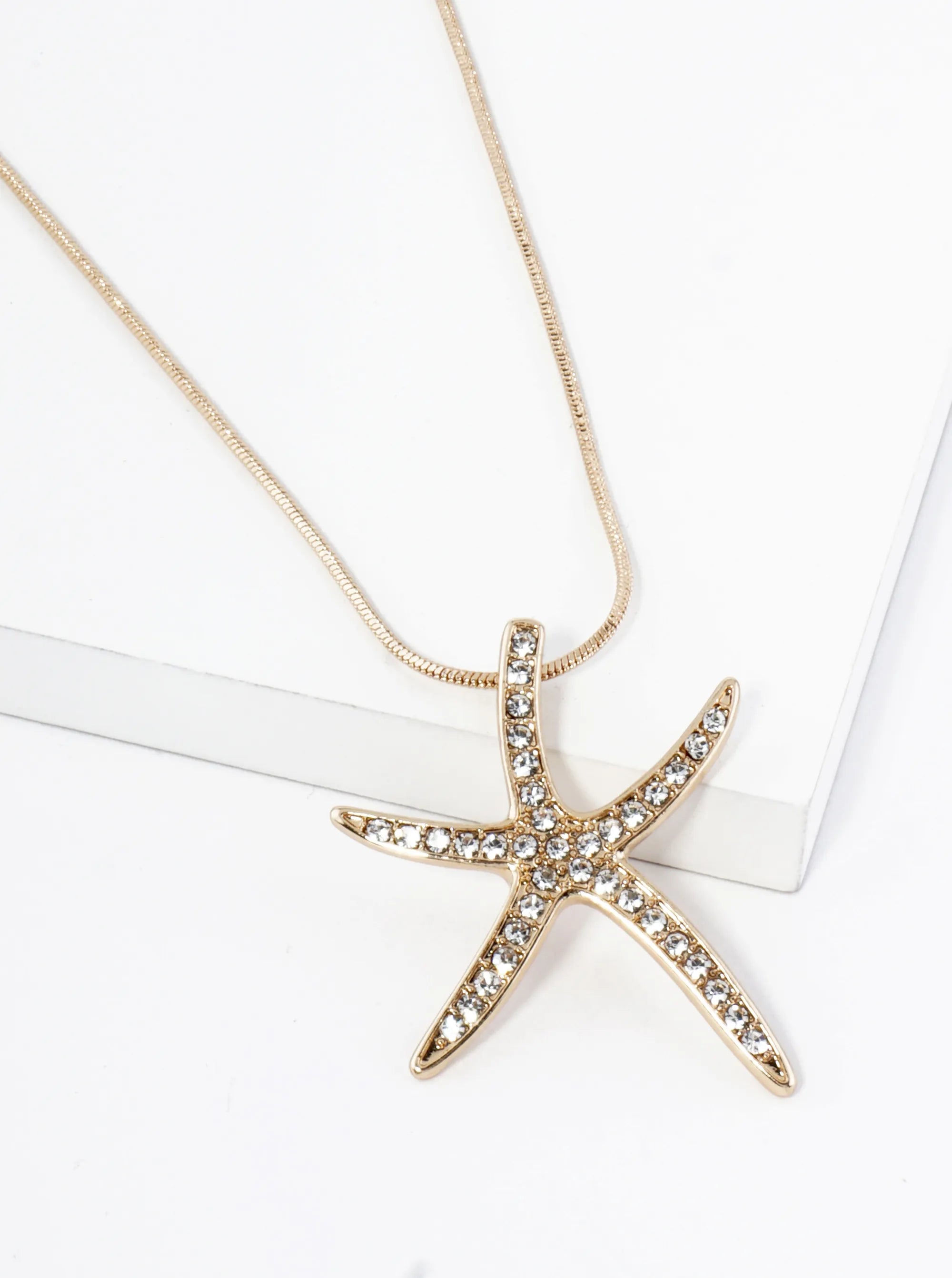 Crystal Pave Starfish Sea Star Pendant Necklace