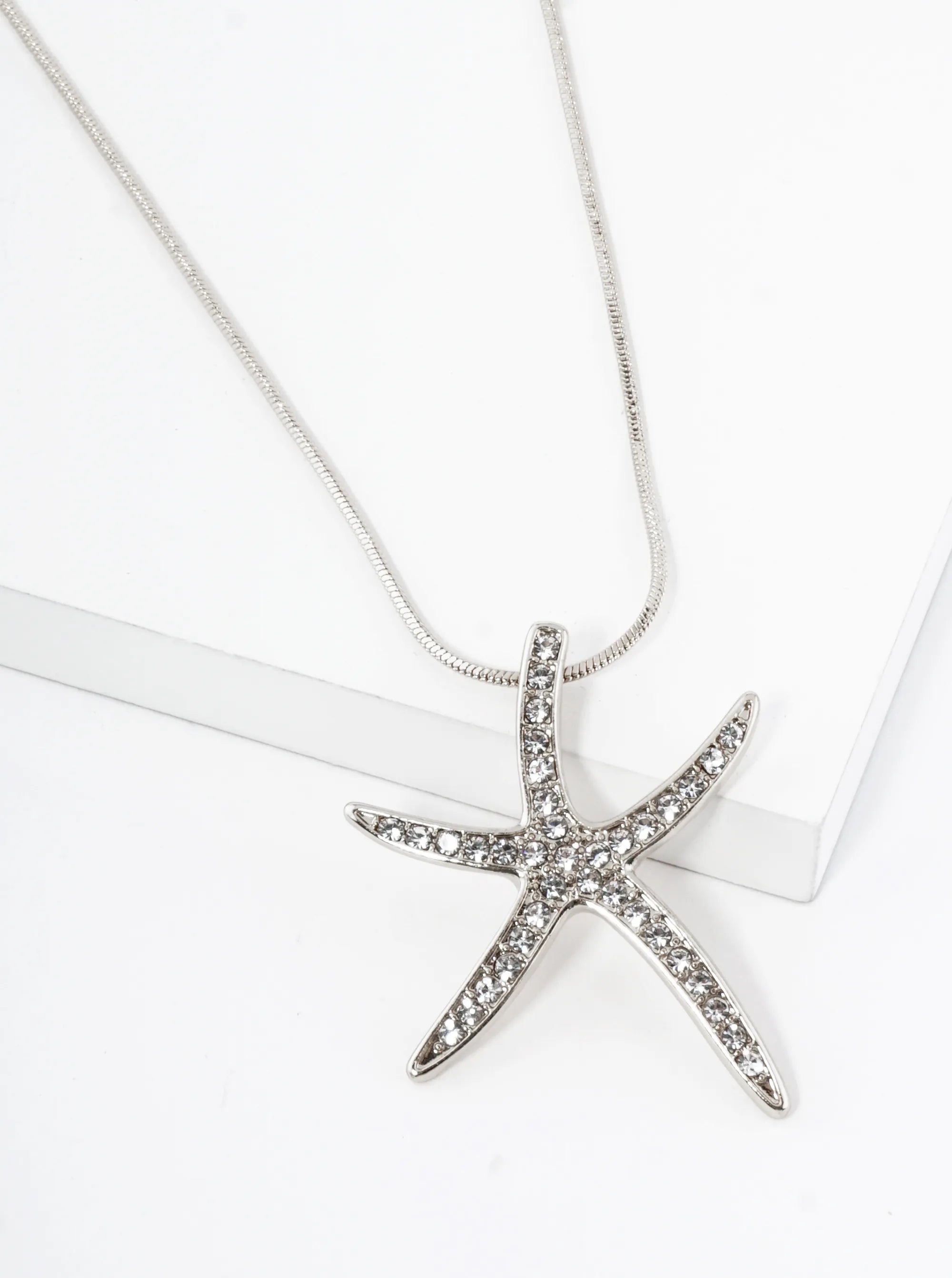Crystal Pave Starfish Sea Star Pendant Necklace
