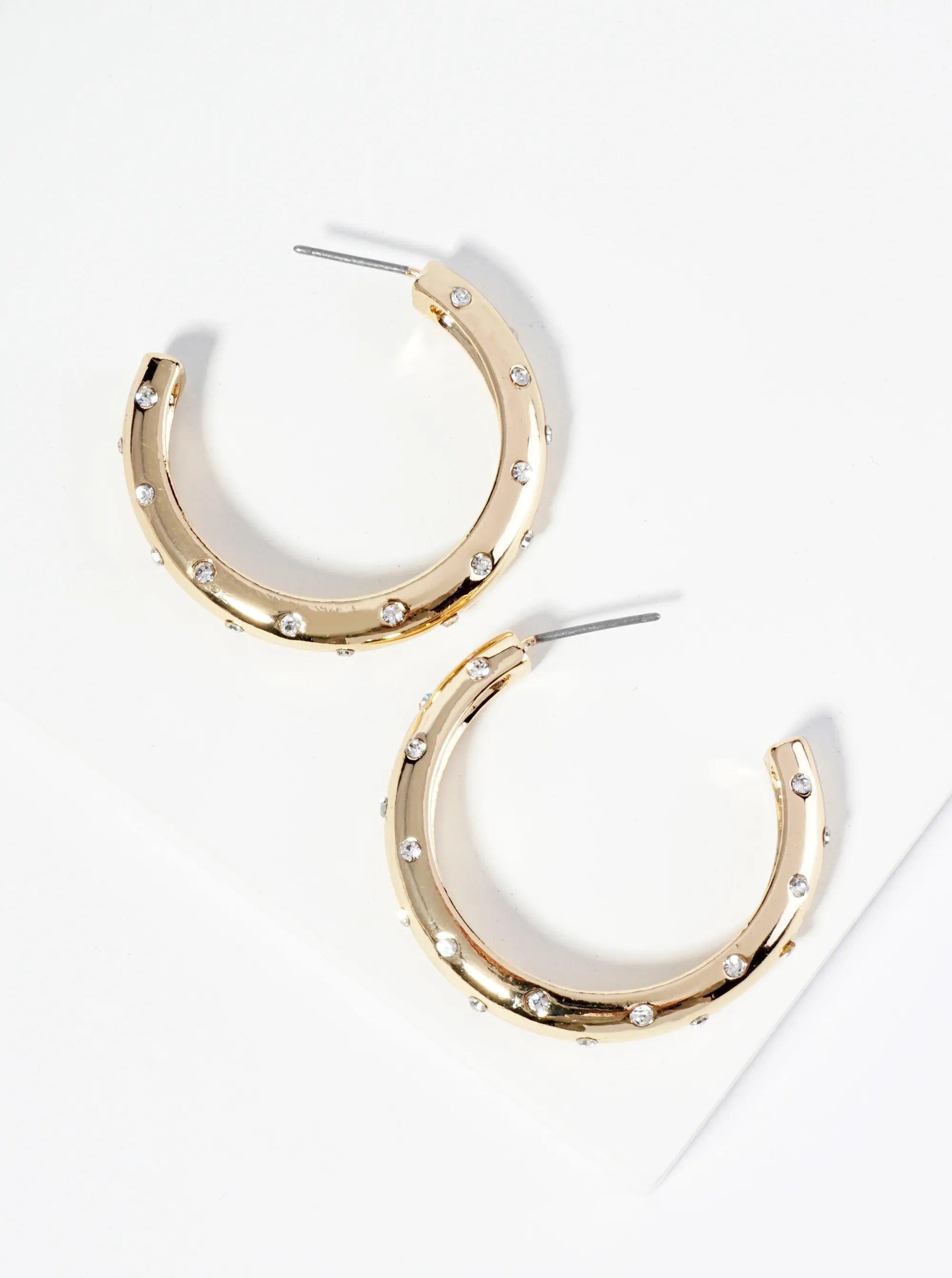 Crystal Studded 35mm Open Hoop Earrings