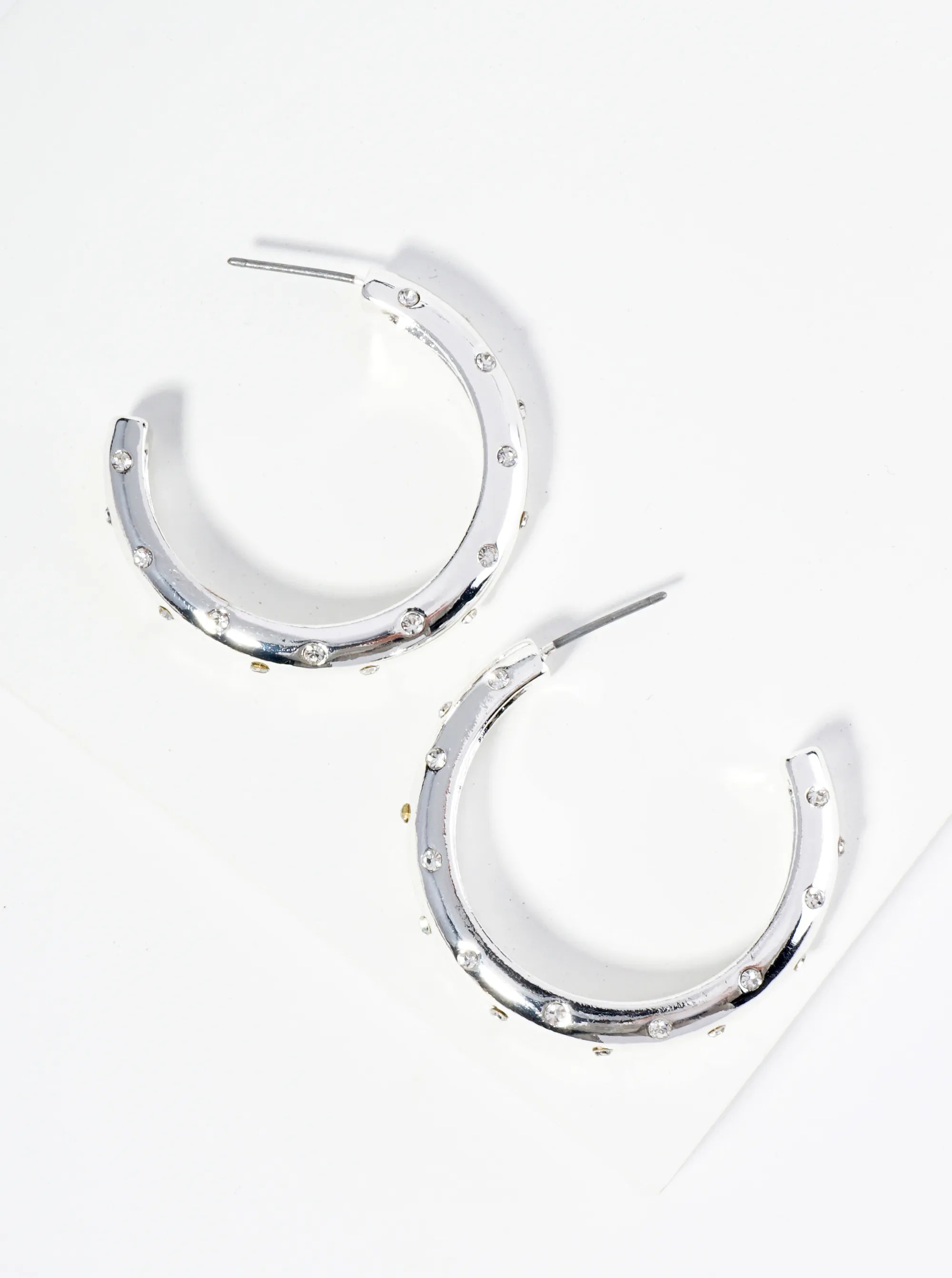 Crystal Studded 35mm Open Hoop Earrings