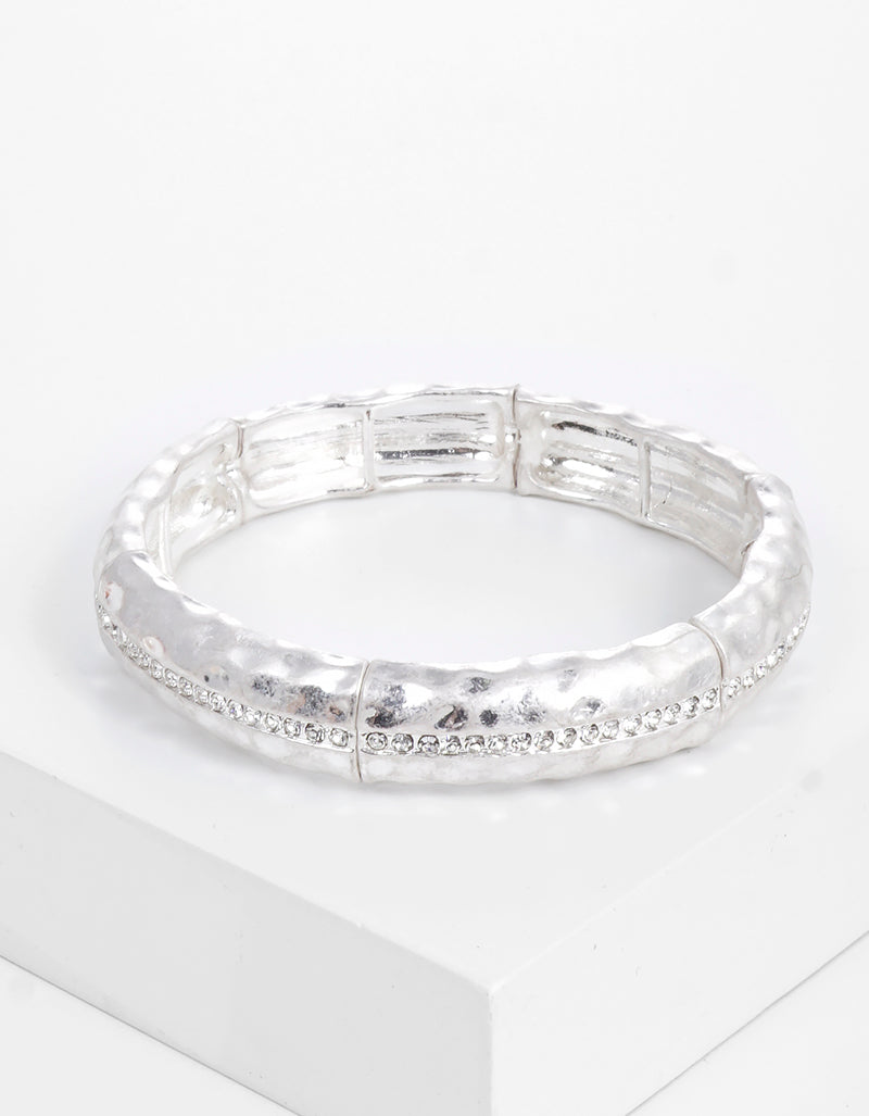 Crystal Pave Hammered Metal Stretch Bracelet