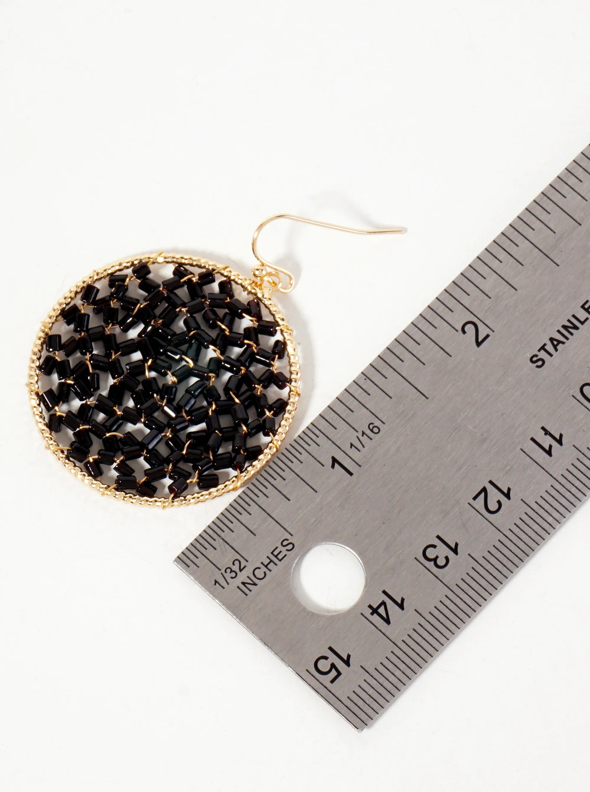 Cylinder-Bead Wire-Wrapped Circle Drop Earrings
