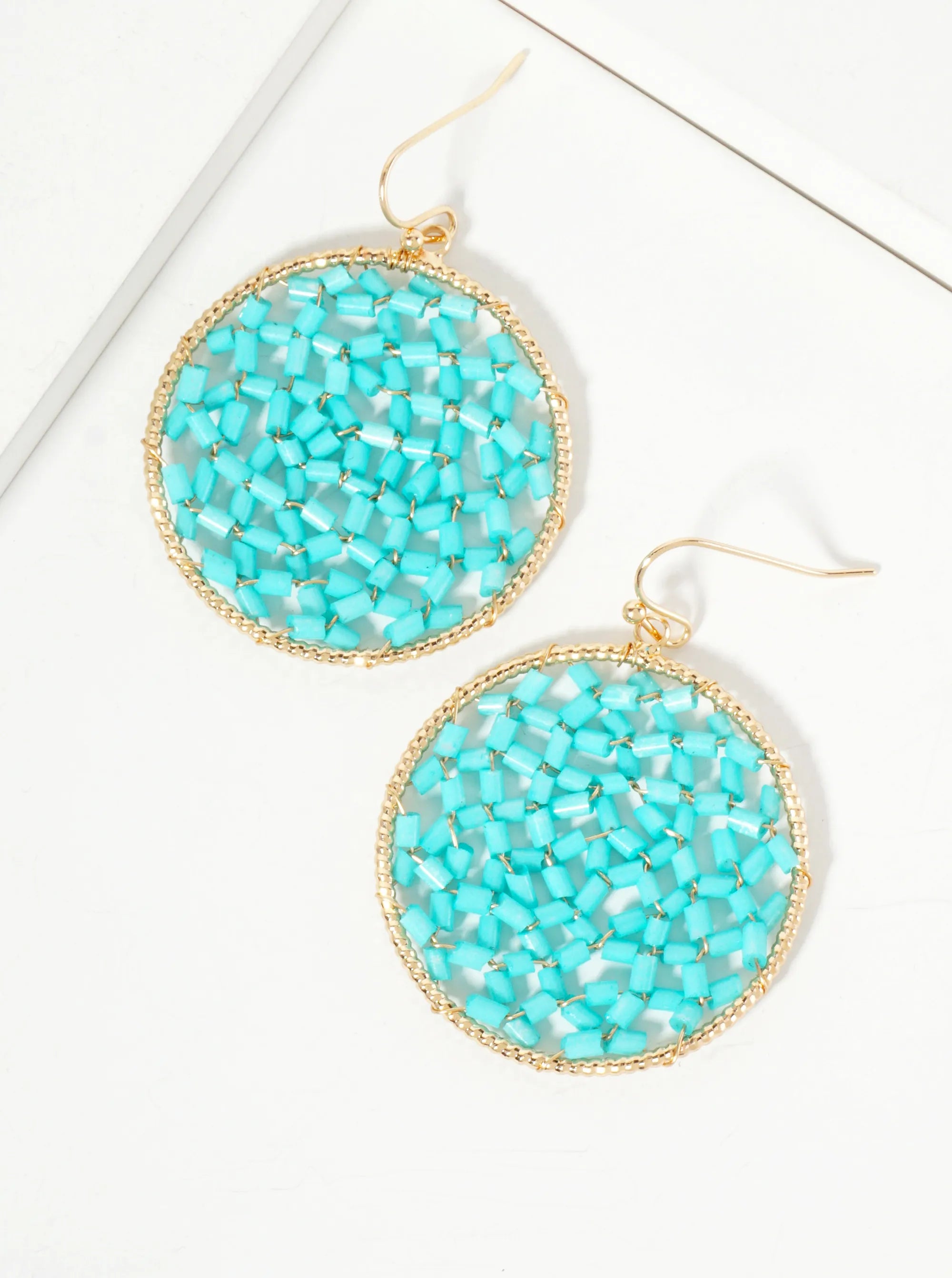 Cylinder-Bead Wire-Wrapped Circle Drop Earrings