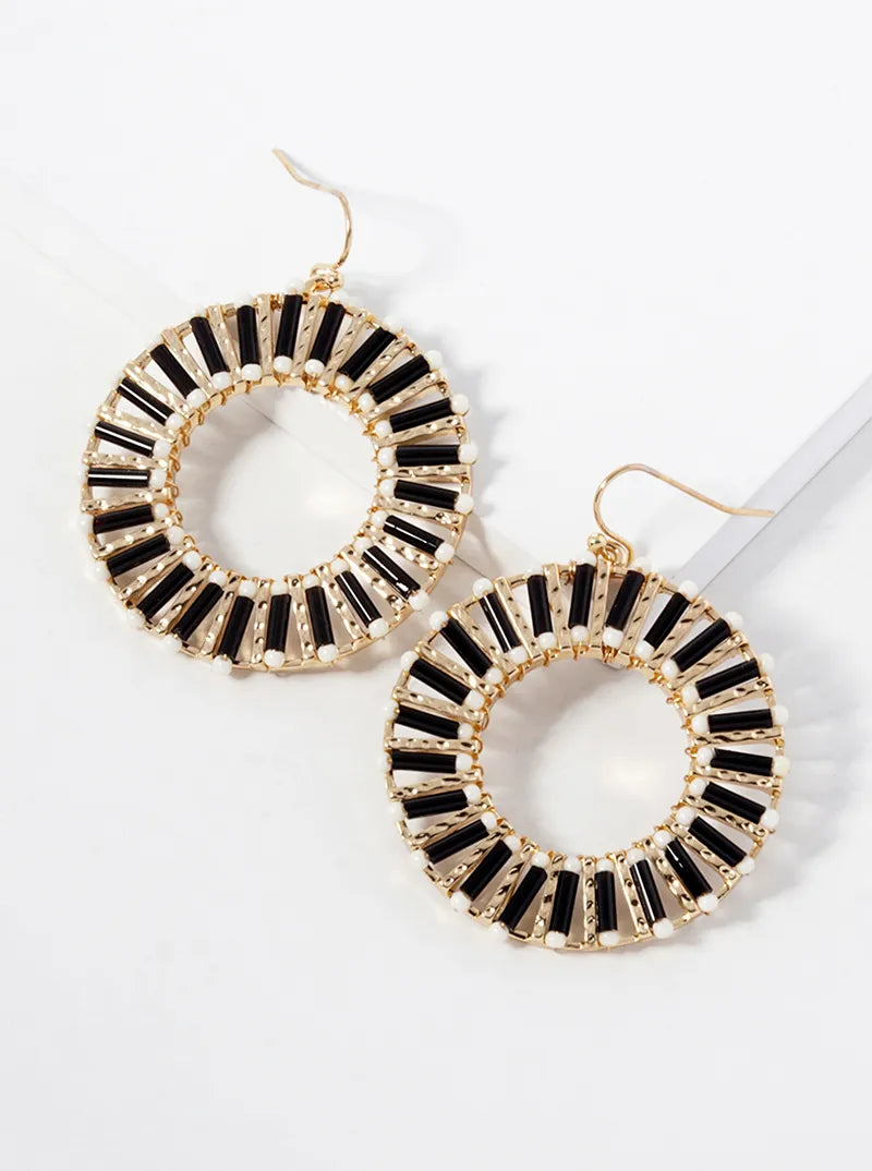 Cylinder Beaded Circle Drop Dangle Earrings