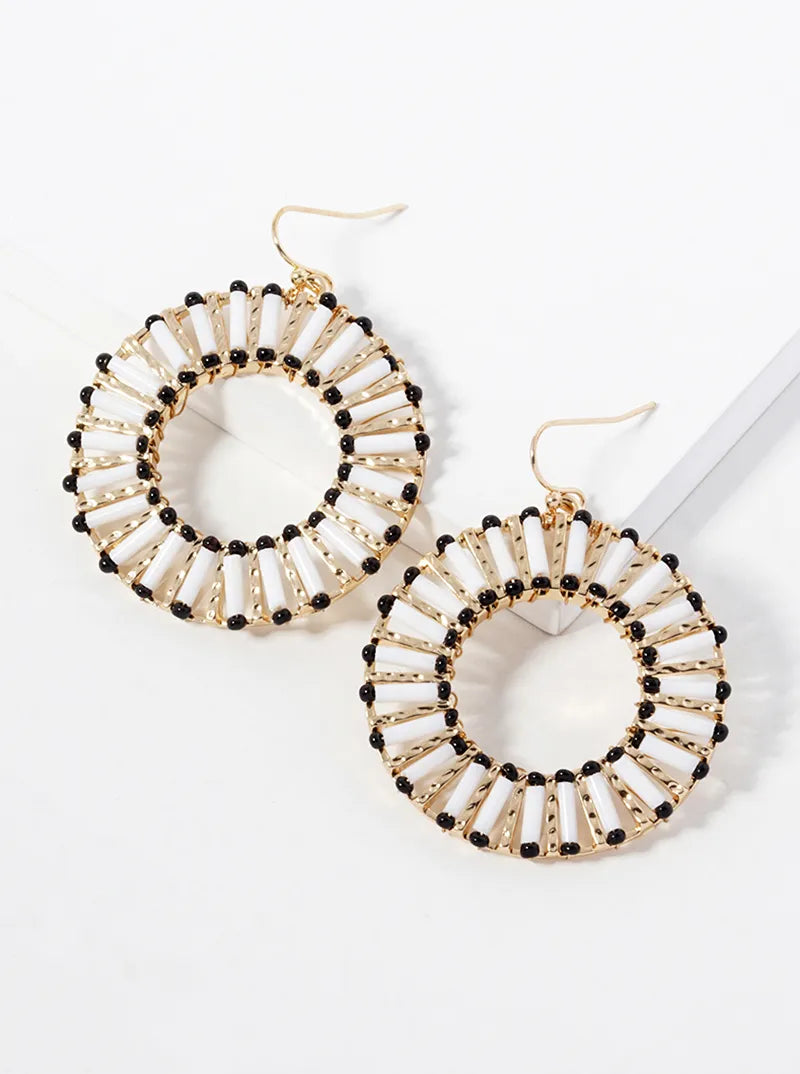 Cylinder Beaded Circle Drop Dangle Earrings