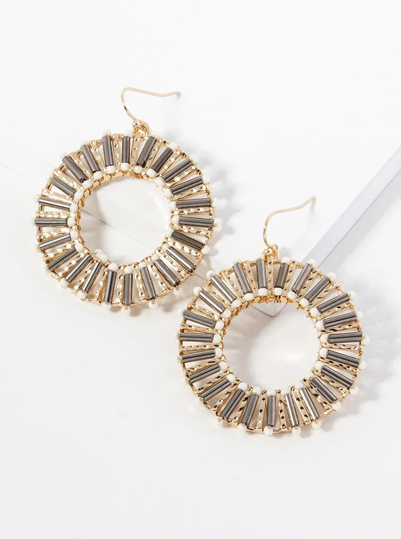 Cylinder Beaded Circle Drop Dangle Earrings